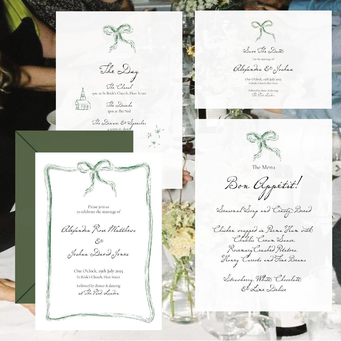 The Green Bow Wedding Stationery Set 

This chic semi-bespoke set is personalised to your day and printed to order on beautiful papers. 

Get in touch to discuss your wedding stationery 💌 hello@harristudio.co.uk

#weddingstationery #bespokestationer