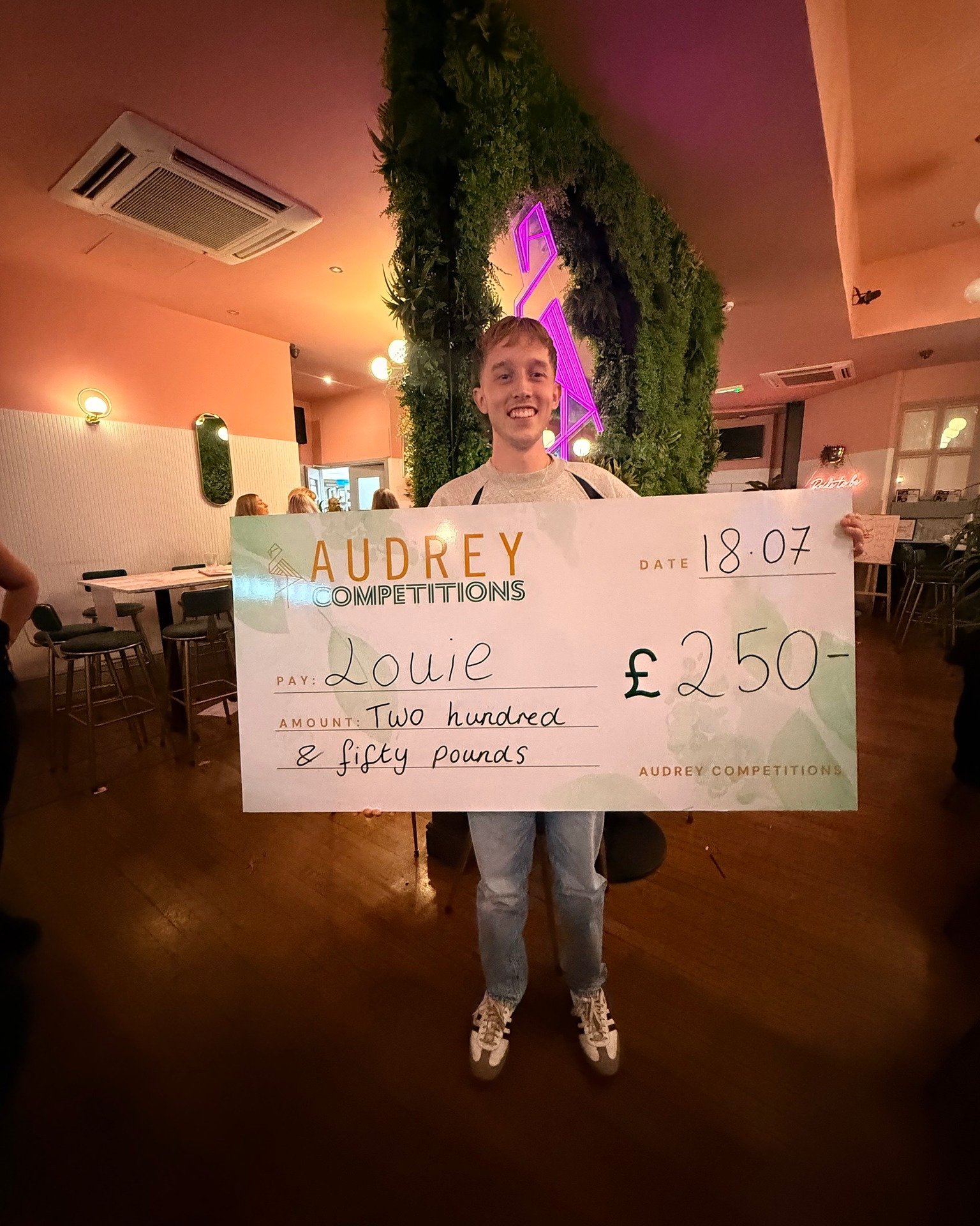 Louie was in Audrey having Bottomless Brunch when he played our online Scratch Card and Won &pound;250 👏💸 What a great day for Louis!!! We've given away over &pound;250,000 in cash and prizes in the last 15 months 👏💸✨ www.audreycompetitions.co.uk