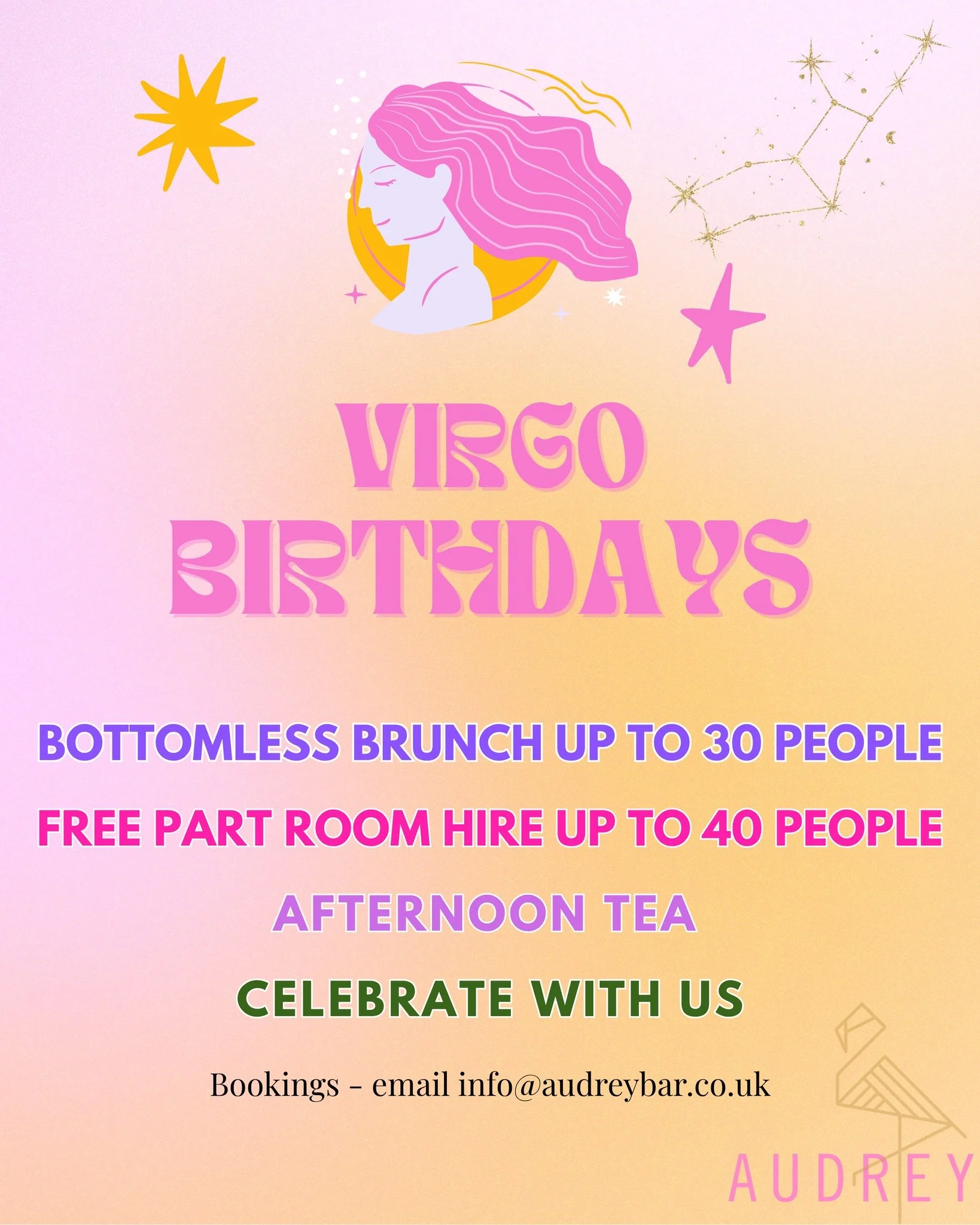 ✨SEPTEMBER BABIES ✨ Celebrate your birthday with us! 🎂 Book in now 🥂 link in bio. #Audrey #leicester #bottomlessbrunch #afternoontea #prosecco #cocktails #Virgo #birthdays