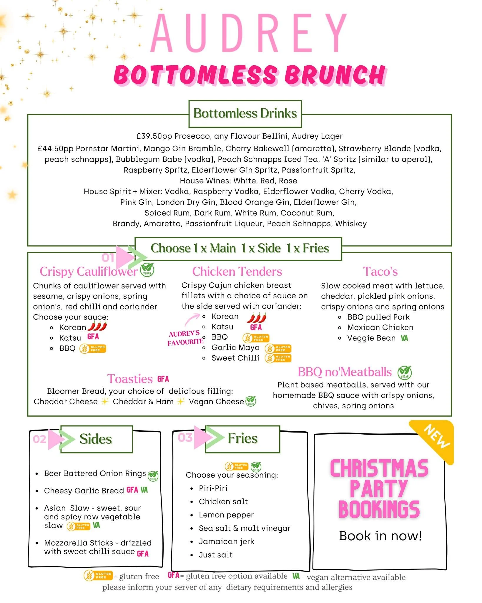 Do you think there is enough drink options on there? 🤣 Surely there's something for everyone 😘 Book in with your Bestie! #cocktails #leicester #Audrey #bottomlessbrunch #afternoontea #prosecco