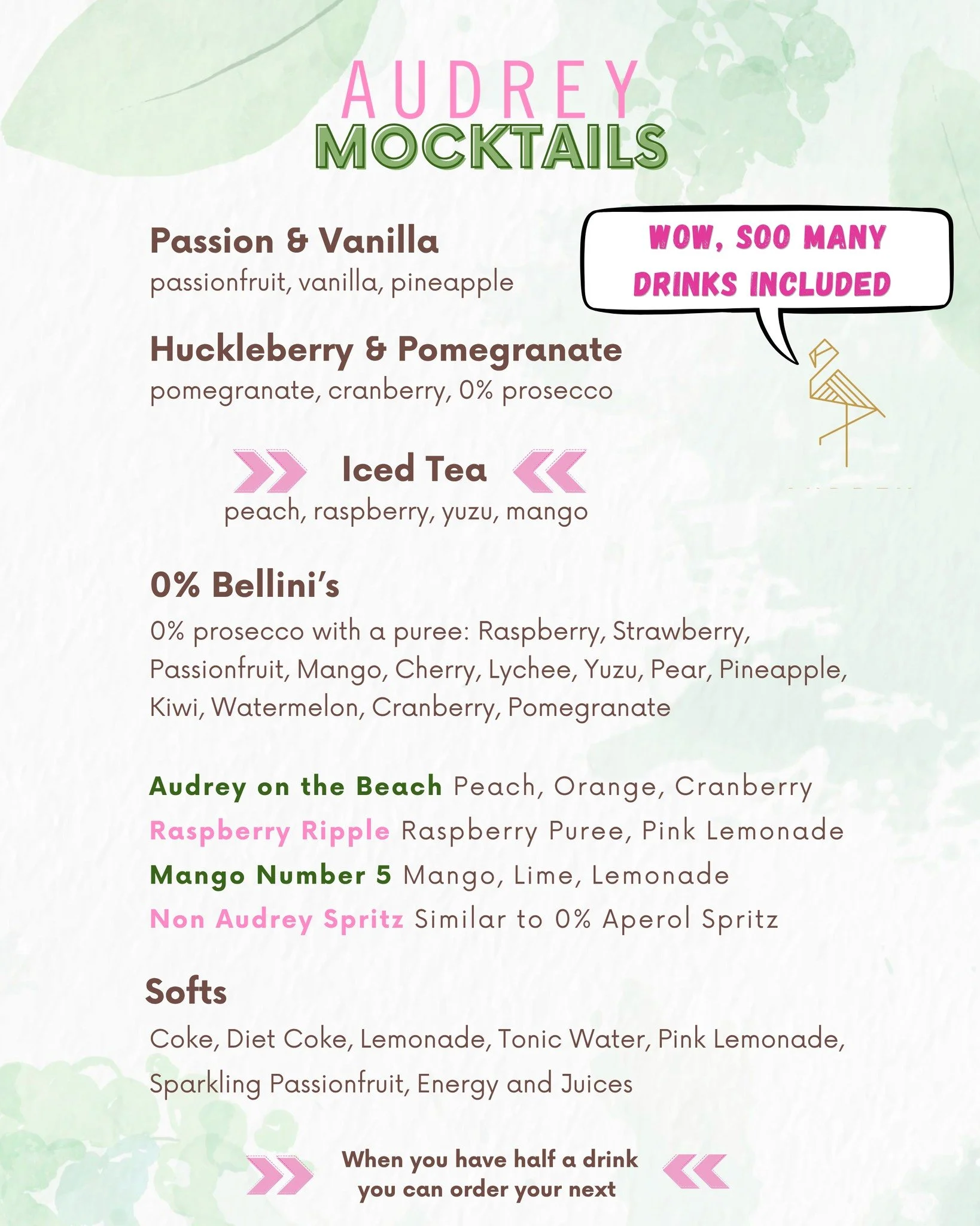 Mocktail Bottomless Brunch ✨ We've got you covered ✨ #leicester #Audrey #bottomlessbrunch #afternoontea #prosecco #Mocktails #mocktail