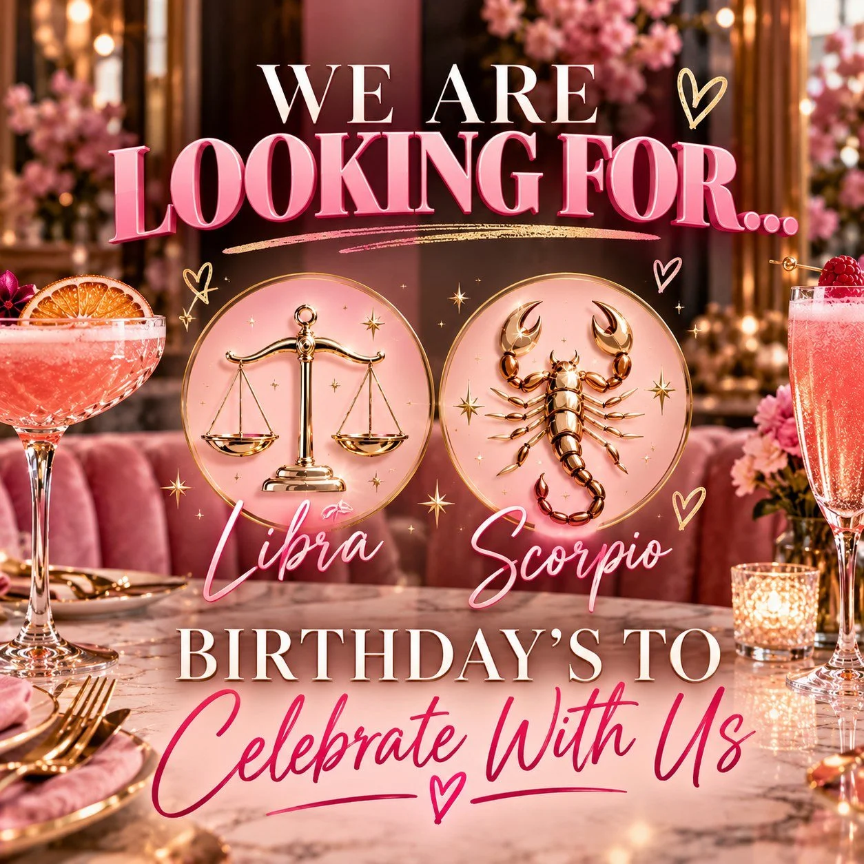 Calling all Libra &amp; Scorpio birthday girls ♎️♏️💗✨ Got a birthday coming up? Celebrate it properly with a Bottomless Brunch at Audrey Bar Leicester 🥂🍸
Think cocktails flowing, delicious food, your favourite girls around the table and the perfec
