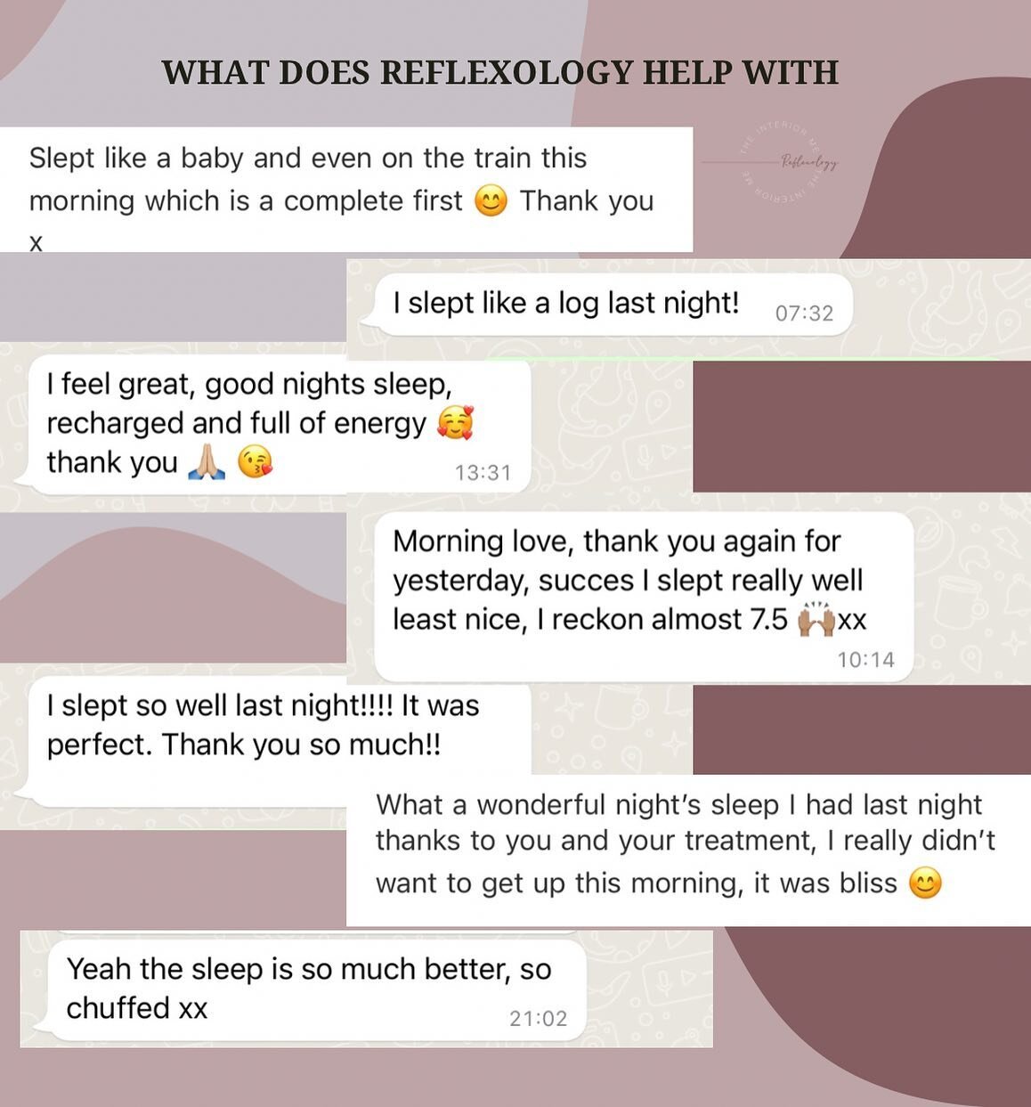 SLEEP. The most important thing we can do for healing our bodies. And it can be helped along with Reflexology! 

We recommend a course of treatments if you do have sleep issues that you would like to address as the treatment puts you in a state of de