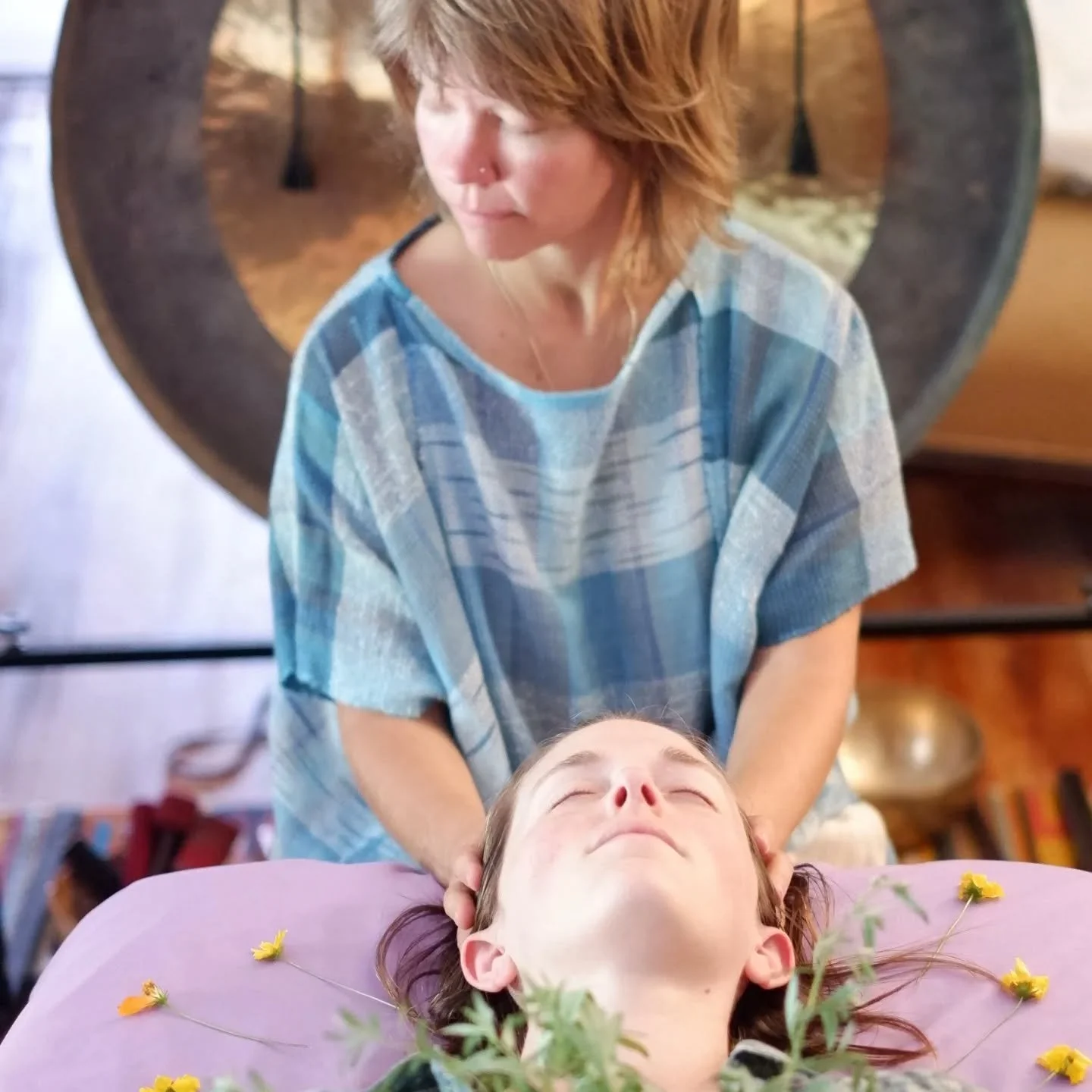 Craniosacral therapy came into my awareness to learn how to further integrate stillness, grounding, deep listening and s p a c e in my sound service.  Sound immersion has effectively continued the opening and flow of circulating fluids and energies w