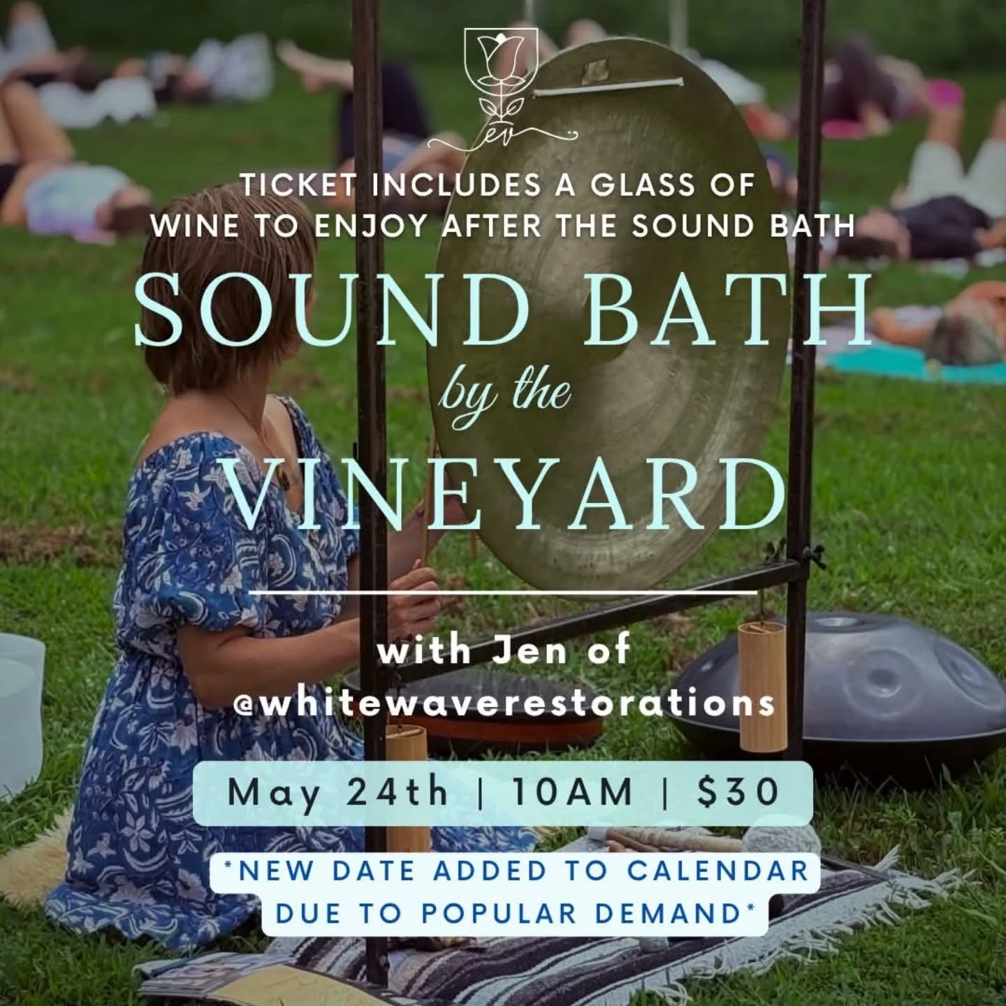 For the first time ever! We are adding a Sunday Soundbath by the Vineyard due to popular demand. Our first of the season has nearly sold out a month and a half in advance!

Comment 🍷 or wine for a link to reservation delivered straight to you 🍥🤍🙏