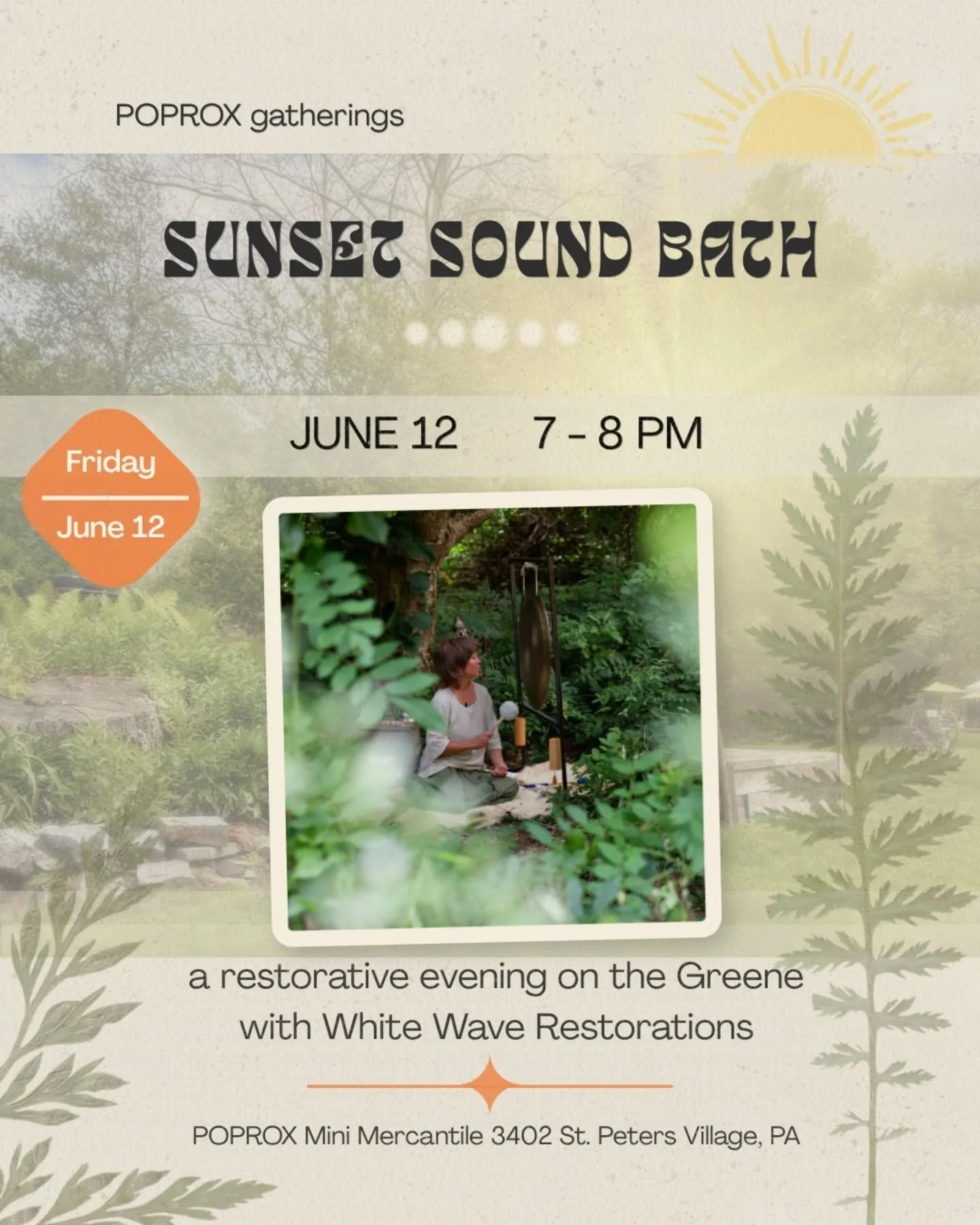 🌳🧚🏼&zwj;♀️🌿🍥
There's magic in the Village on the Greene!
Come, immerse in the soothing sounds during sunset on the Greene.

Invite a dear one &amp; let your body rest on the earth. You are held.

Comment GREENE for the link to reserve and tag a 