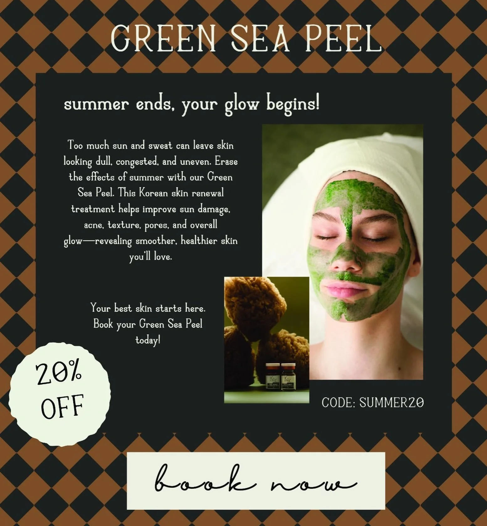 MID-MONTH SPECIAL 🌿✨

Okayyy&hellip; we decided August needed a little something extra. 🤎

Now through August 31st, take 20% OFF our Green Sea Peel &mdash; one of our favorite Korean skin-renewal treatments!

Often called &ldquo;liquid microneedlin