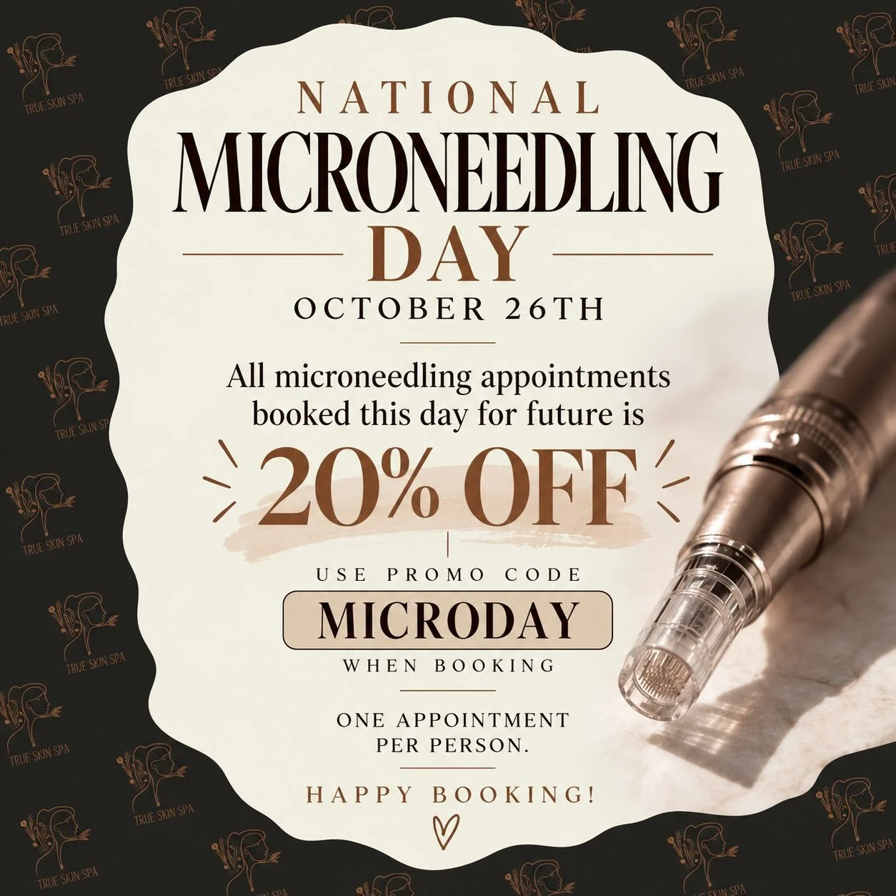 🤎 IT&rsquo;S NATIONAL MICRONEEDLING DAY! 🤎

And of course, we had to celebrate with a little something special for YOU! ✨ 🤎

For TODAY ONLY, book any future microneedling appointment and receive 20% OFF!

Whether you&rsquo;ve been wanting to try m