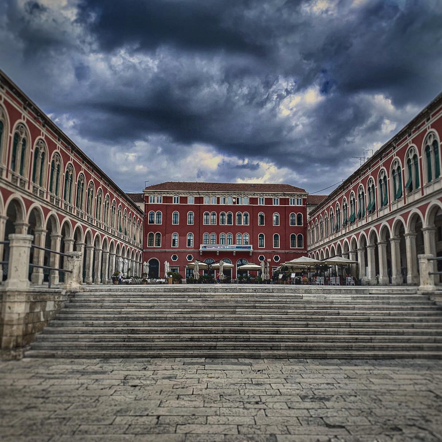 View of a public square in Split Croatia.  #split #croatia #trgrepublike #grayskies