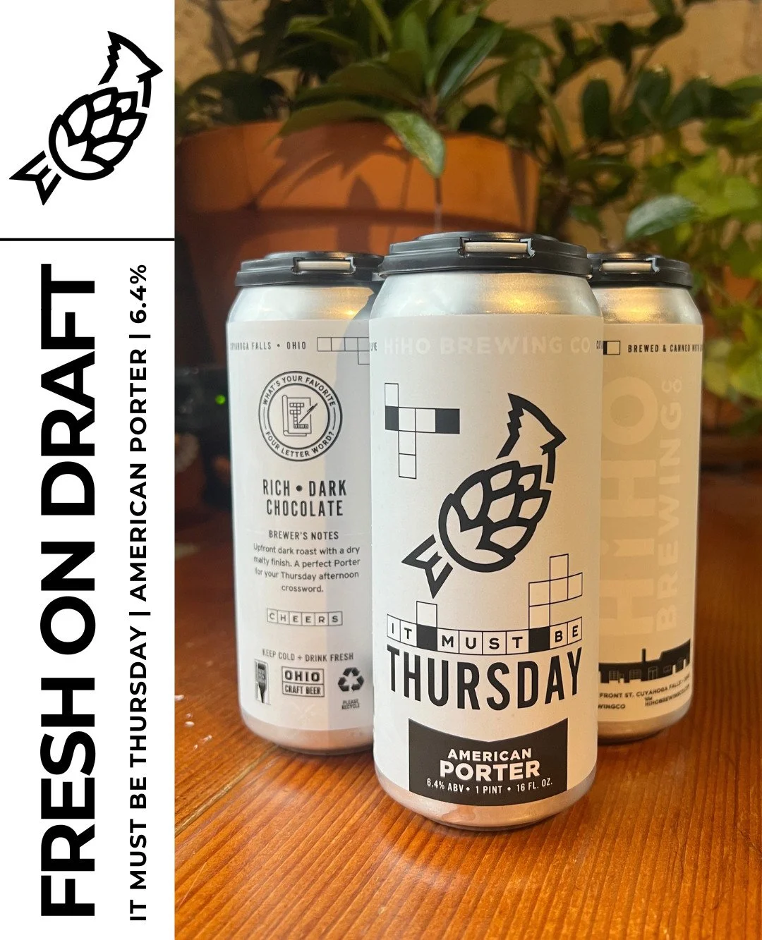 It Must Be Thursday is fresh on draft and in 4-packs!✏️

This American Porter has an upfront dark roast with a dry malty finish. It is the perfect Porter to pair with your Thursday afternoon crossword.

Come grab a pint and finish your crossword with