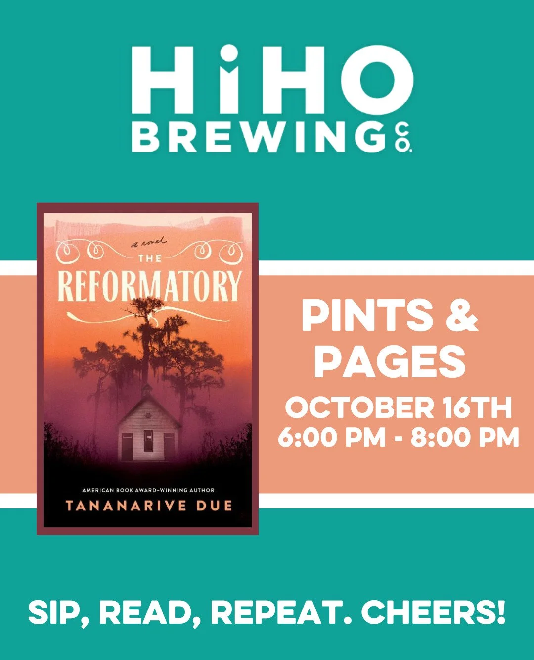 A HUGE thank you to everyone who made it out to last month's Pints &amp; Pages meet-up! As always, we appreciate all of the support and are excited to see so many new faces each month!

The October book pick is The Reformatory by Tananarive Due. The 