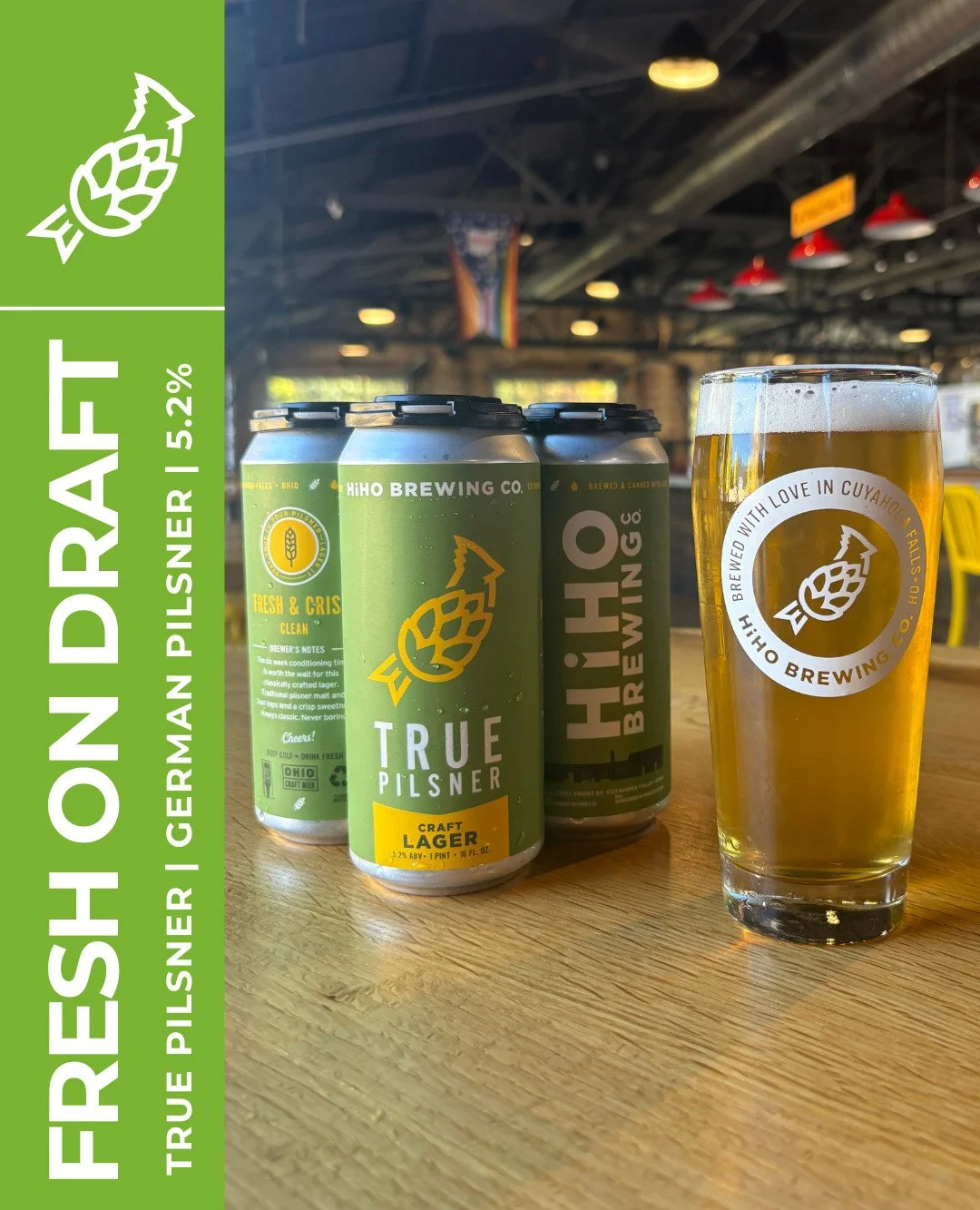 FRESH ON DRAFT: True Pilsner🍺

The True Pilsner is a fresh, crisp, and clean Lager. It was brewed with Pilsner malt, Saaz hops, and a Weihenstephan yeast that was lagered for over 6 weeks. This light bodied beer dances on the palate with a low grain