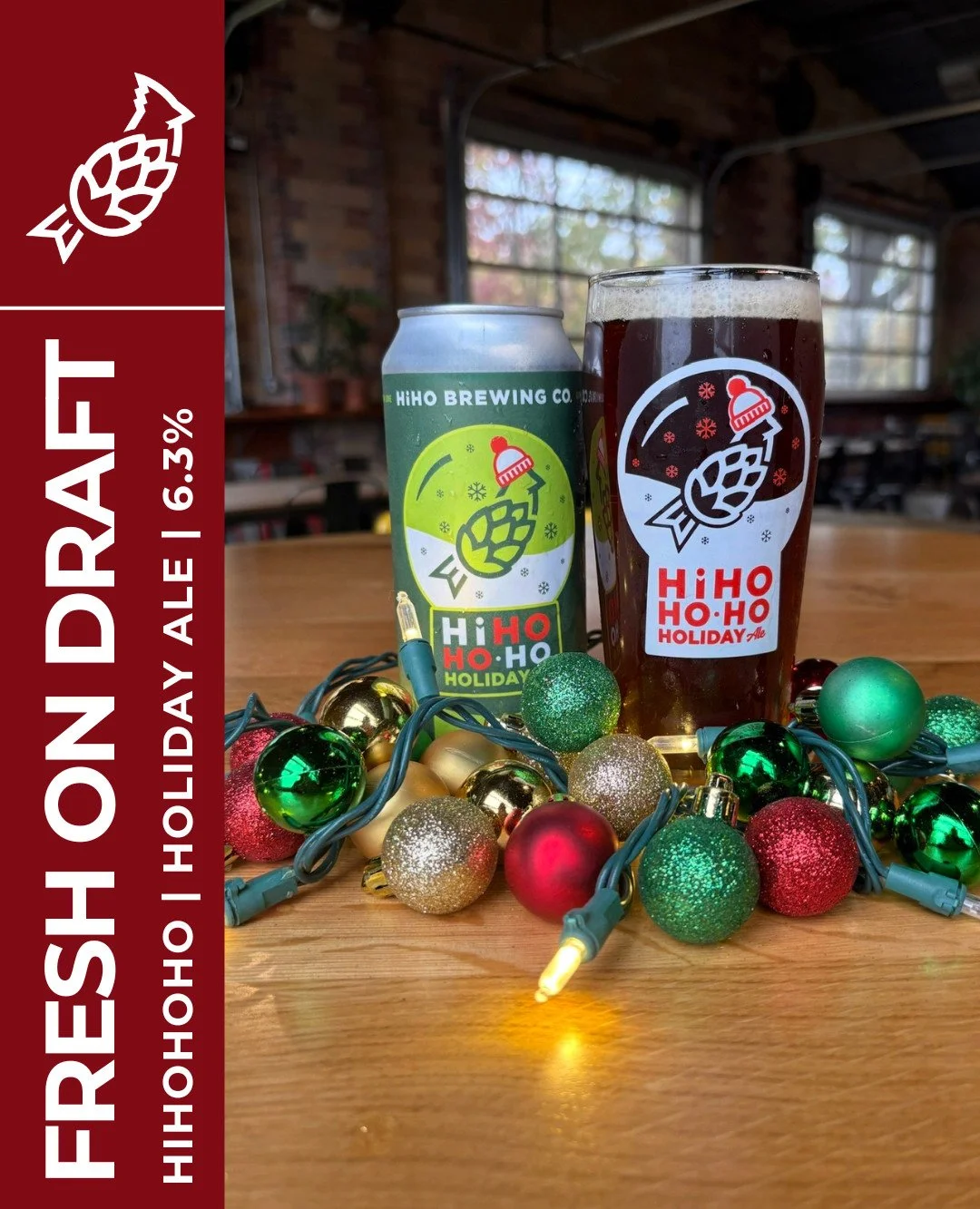 It's time!!!!🎄🍻

FRESH ON DRAFT: HiHOHOHO Holiday Ale

The HiHOHOHO Holiday Ale was brewed to be enjoyed over the holidays. The flavor begins with a complex malt bill of Marris Otter, Crystal, Roasted, and Chocolate malts, followed by whole ginger,