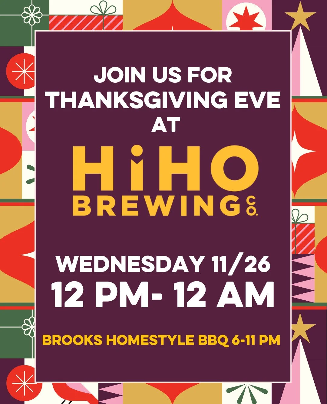 What are you doing on the biggest drinking day of the year?

Join us for EXTENDED HOURS, great beer &amp; good company.

Our kitchen will be open 12-9, and @brookshomestylebbqllc will be serving up some holiday favorites from 6-11pm.

Eat, Drink &amp