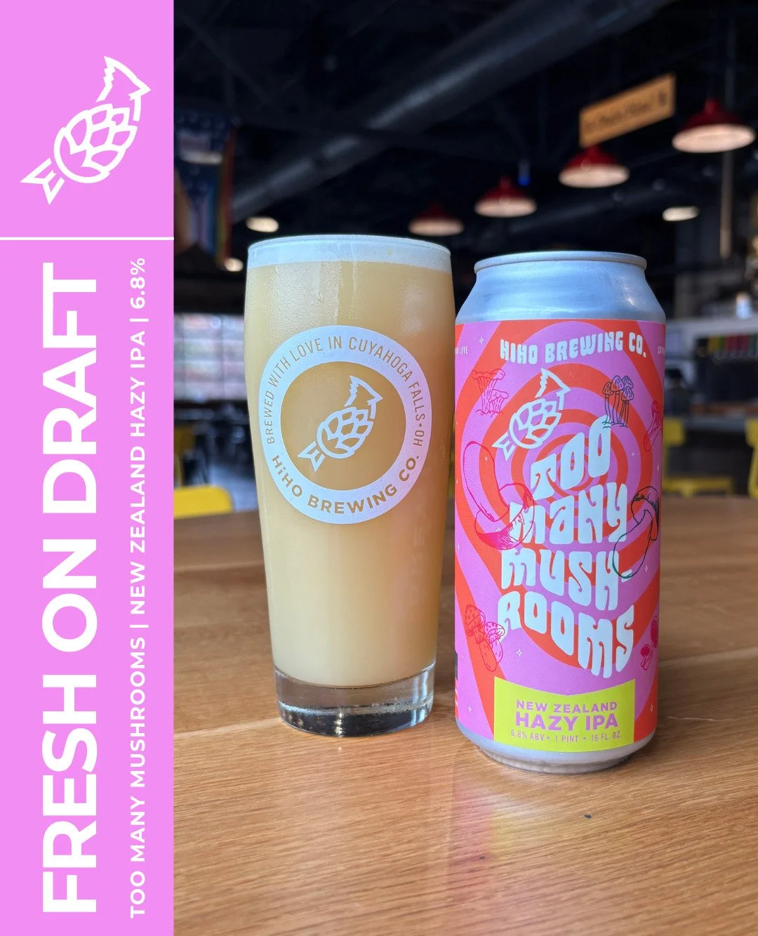 FRESH ON DRAFT: Too Many Mushrooms🍄🤪

This New Zealand Hazy IPA is heavily dry-hopped with Motueka, Rakau, and Riwaka hops with boasting flavors of stone fruit, citrus, and kumquat, followed by a pleasant mouthfeel.

Taproom Hours this week:
Wed 11
