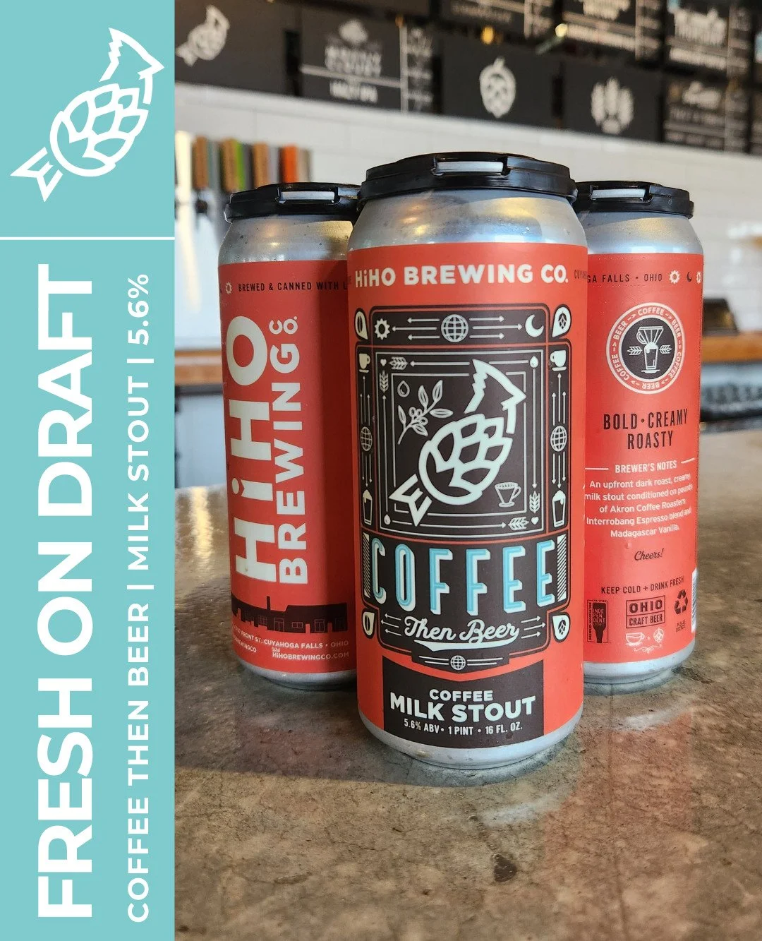 FRESH ON DRAFT: Coffee Then Beer☕

Attention Coffee Lovers, this one's for you! Our Milk Stout was conditioned on six pounds of @akroncoffeeroasters Interrobang Espresso Blend and Madagascar Vanilla for a roasted and creamy aroma and flavor.

Stop in