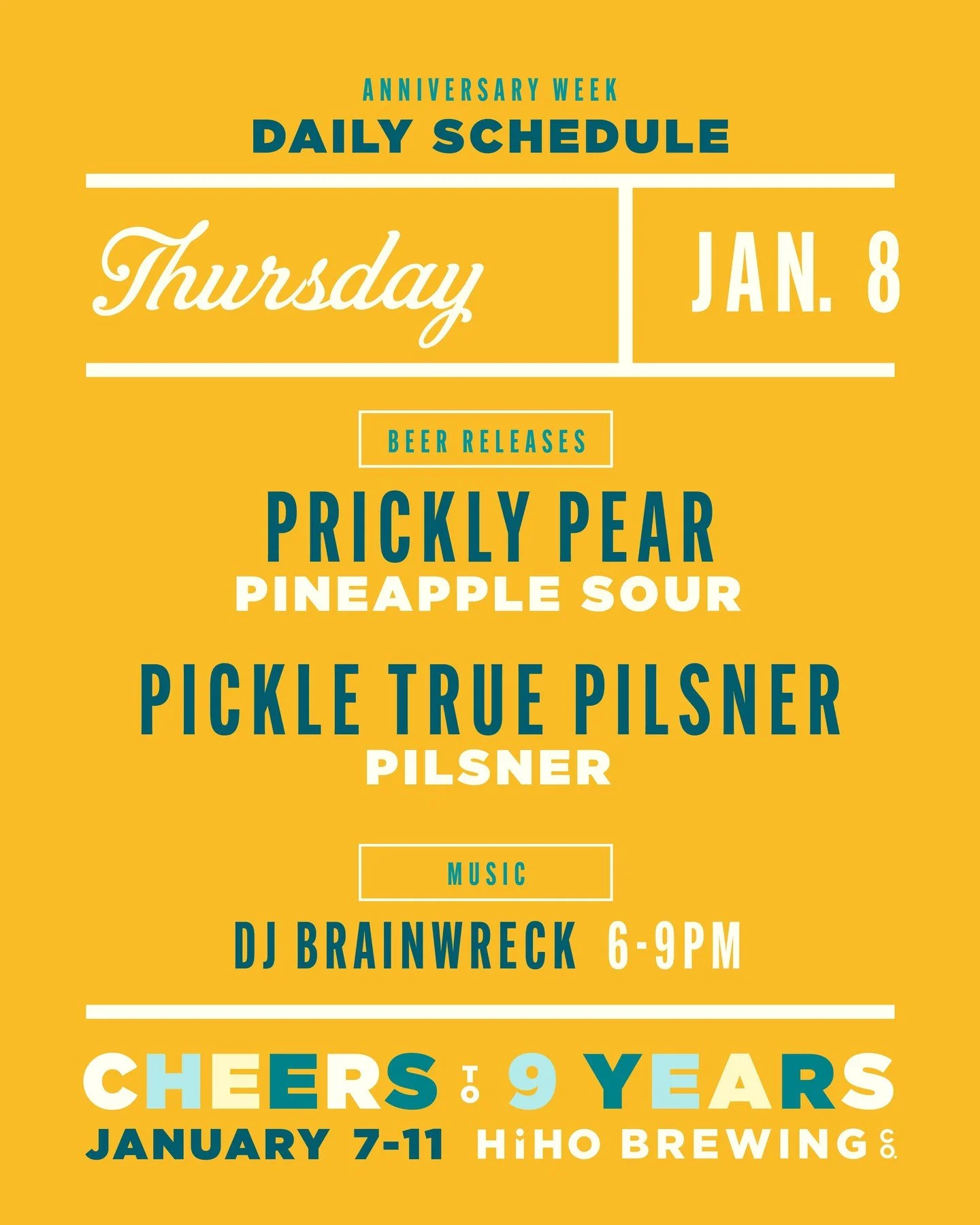 Anniversary Week Day 2: We're dropping not just ONE, but TWO awesome beers on Thursday, January 8th! 

Join us for the release of our Prickly Pear Pineapple Sour AND Dill Pickle True Pilsner at 3 PM. 

Tie-Dye &amp; Turntables is featuring the one an