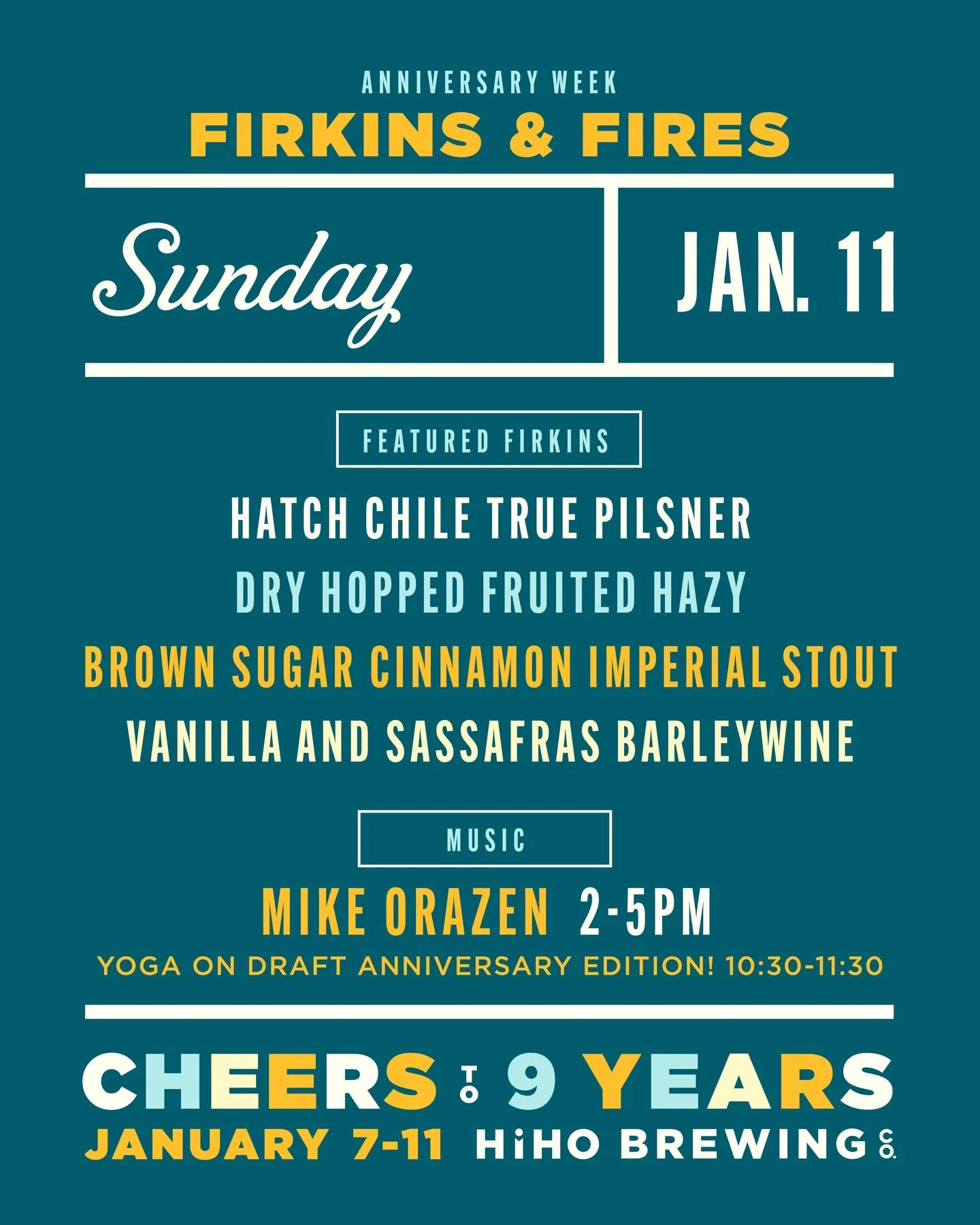 Sunday is packed with @yogaondraft at 10:30 followed by Firkins &amp; Fires starting at noon, then live music from Mike Orazen 2-5pm. 

Hatch Chili True Pilsner is back by popular demand on the Firkin line up! We've also got a Dry Hopped Fruited Hazy