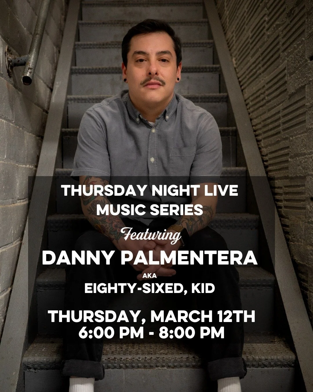 Join us on Thursday, March 12th for an evening of live music featuring HiHO&rsquo;s own Danny Palmentera, aka Eighty-Sixed, Kid. 🎶

Danny will be serenading us with covers and original tunes from 6-8 PM. 

Danny has been writing, performing and reco