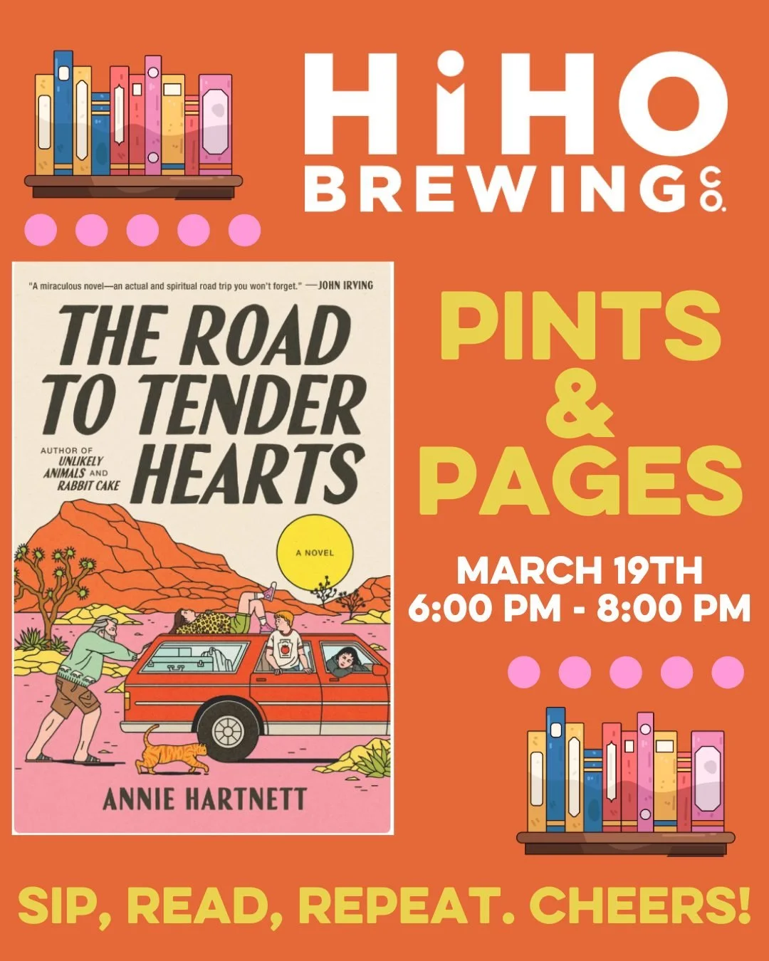 A HUGE thank you to everyone who came to last month's Pints &amp; Pages meet-up! As always, new members are always welcome! 

We are back this Thursday, March 19th at 6pm to discuss The Road to Tender Hearts by Annie Hartnett. 

Haven't read this one