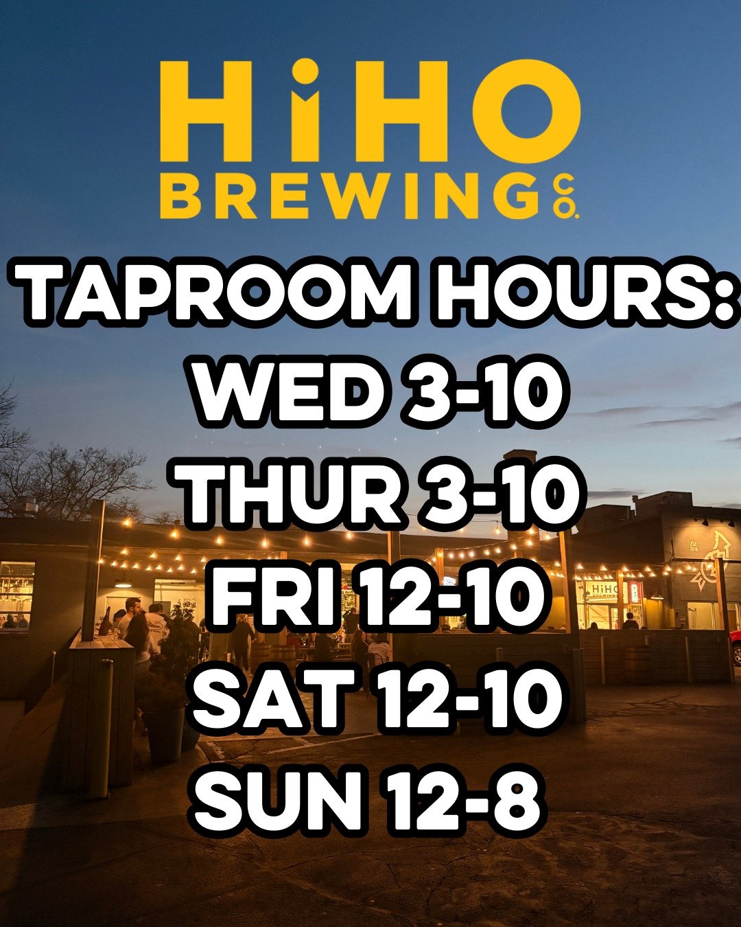 Spring is almost here and we are changing our hours back to normal!🍻 

That means one more hour to spend with us on Wednesdays &amp; Thursdays! 

Taproom Hours: 
Wed &amp; Thu: 3&ndash;10
Fri &amp; Sat: 12&ndash;10
Sun: 12&ndash;8
*Kitchen closes on