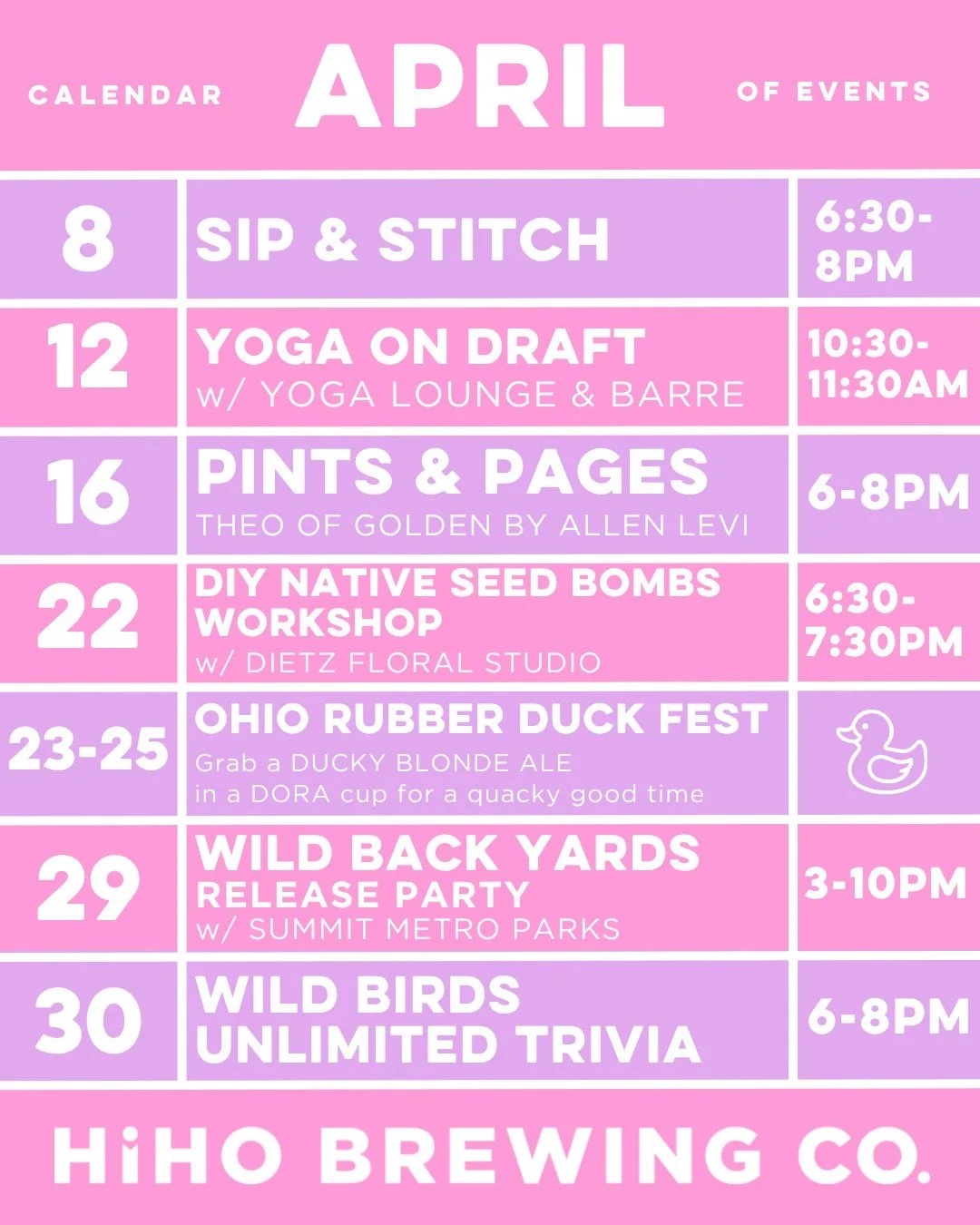 APRIL IS HERE!☀️🌷

Here is a look at upcoming events!

🧶 Wednesday, April 8th - Sip &amp; Stitch *last one of the season*
🙏 Sunday, April 12th -  @yogaondraft with @yogaloungehudson
📚 Thursday, April 16th - Pints &amp; Pages
🌱 Wednesday, April 2