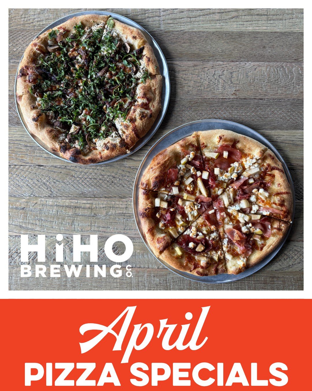 Here are the APRIL pizza specials!🍕

Baker's Special: Sliced prosciutto, Bartlett pears pickled in our Prickly Pear Sour, goat cheese, freshly shredded 3 cheese blend on garlic oil topped with a spicy maple drizzle 

Veggie Special: Baby Portobello 