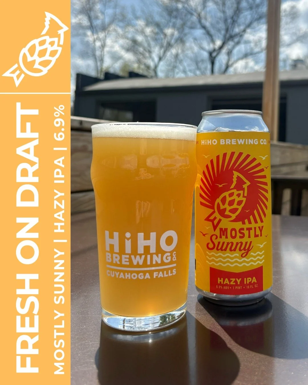 FRESH ON DRAFT: Mostly Sunny☀️

This super fresh Hazy IPA is brewed with Motueka hops, and then dry hopped with Citra and Mosaic. 

Available on draft &amp; in 4-packs togo!🍻