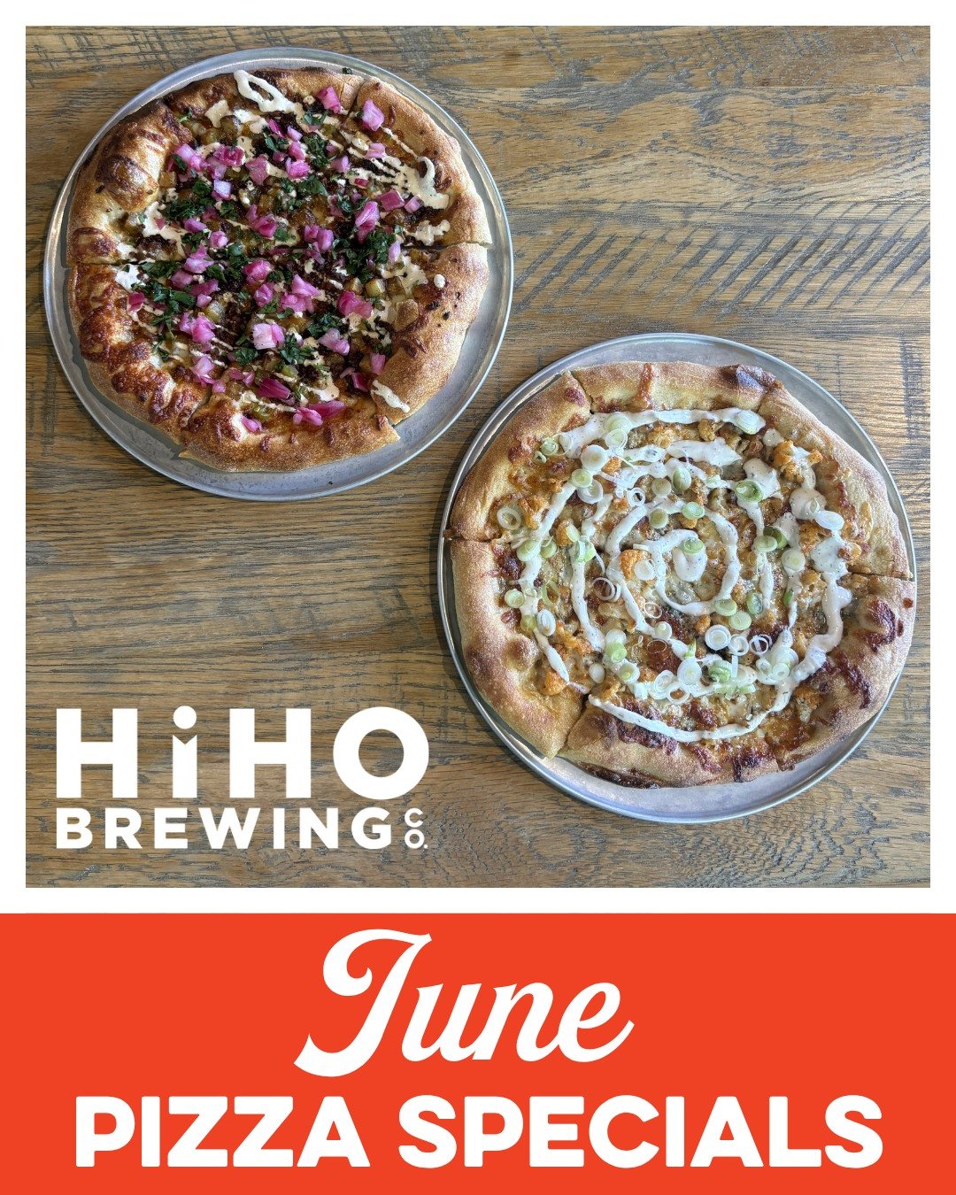 New month, new pizzas!🍕 Here are the JUNE specials! 

Baker's Special: Mexican chorizo, roasted potatoes, hatch chiles, freshly shredded 3 cheese blend on garlic oil topped with pickled red onion, fresh cilantro, and adobo lime crema

Veggie Special