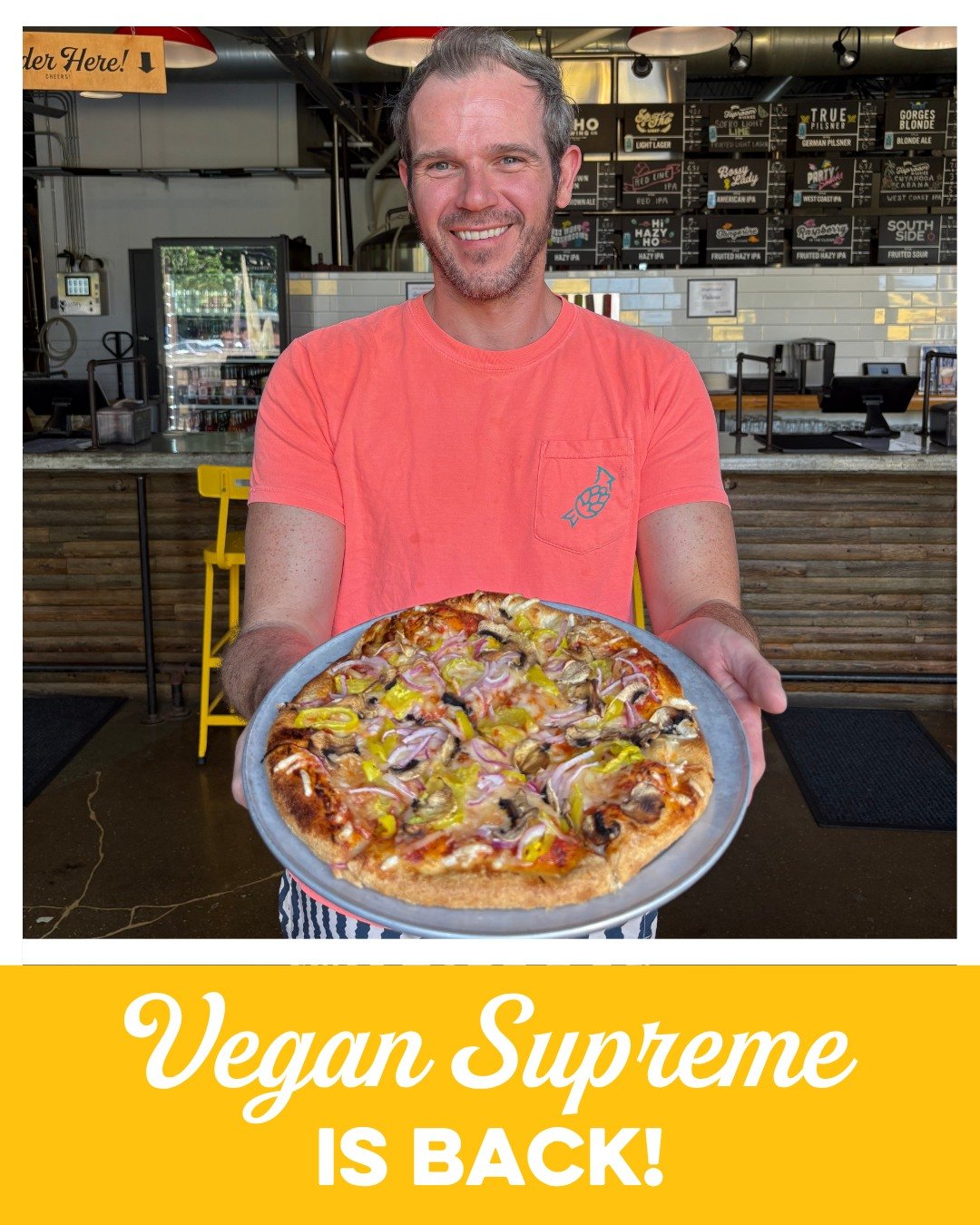 VEGAN SUPREME IS BACK!🍕

Now featuring @violife_foods mozzarella cheese, mushrooms, red onion and banana peppers. 

Did you know you can substitute vegan cheese on any pizza? Well, now you do! 

Spread the word🍻

Taproom Hours:
Wed &amp; Thu: 3&nda