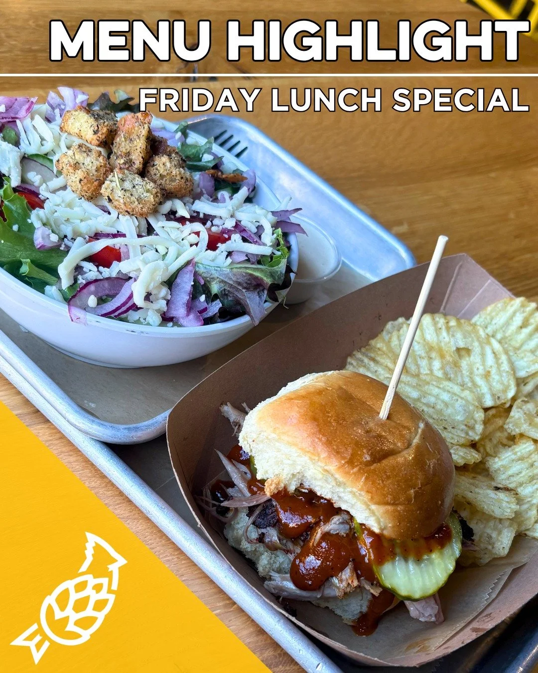 It's Friday!!🍻 

Did you know about our Friday Lunch Special? 

Pick one slider off the menu, served with chips and a house salad for $12! 
Or upgrade your salad to a local bacon blue, caesar, or the seasonal salad.

12-3pm only on Fridays. 

See yo