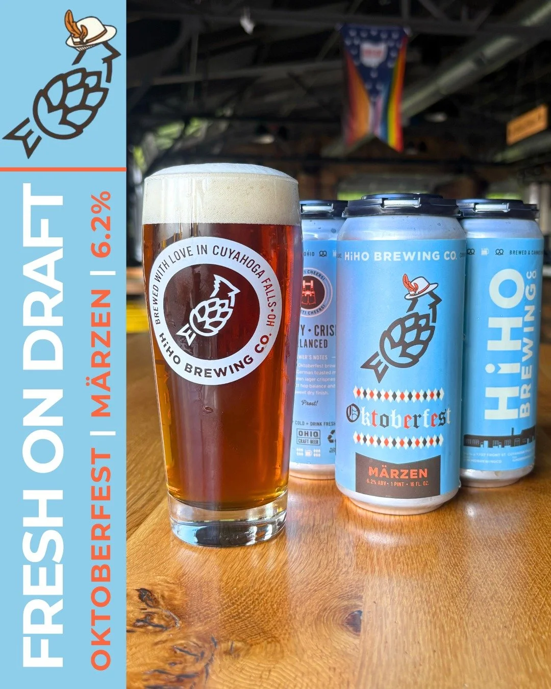 It's that time on year, OKTOBERFEST is back!🍻

Fresh on draft &amp; in 4-packs!

A traditional Marzen lagered over six weeks to produce a bready aroma with a slight caramel profile and low hop bitterness, followed by the slightest grape, dry finish.