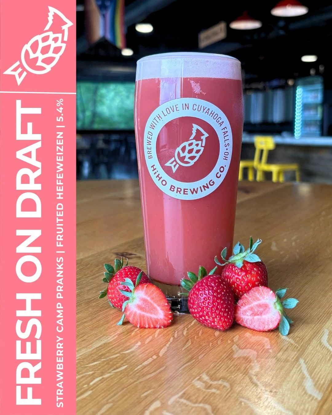 This fan favorite is back!🍓🍓🍓

FRESH ON DRAFT: Strawberry Camp Pranks🍻

Strawberry Camp Pranks is our fruited Hefeweizen, conditioned on strawberries and packed with classic Hefeweizen notes of clove, banana &amp; bubble gum. This fruity, refresh