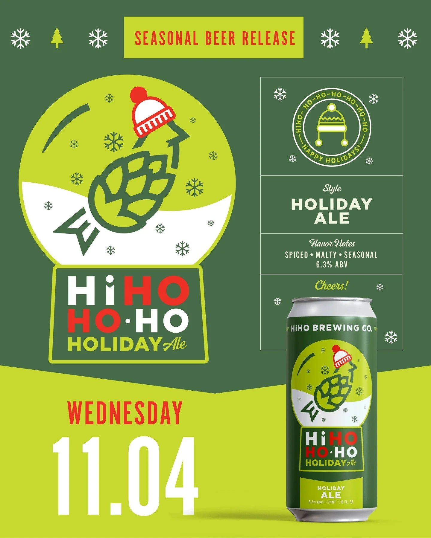 SAVE THE DATE!🎄

Join us for the release of our HiHOHOHO Holiday Ale on Wednesday, November 4th. 

Our taproom will open at 3pm. Plan to come on down, have a pint (or two) &amp; take a fresh 4-pack home to enjoy while decorating your house for the h