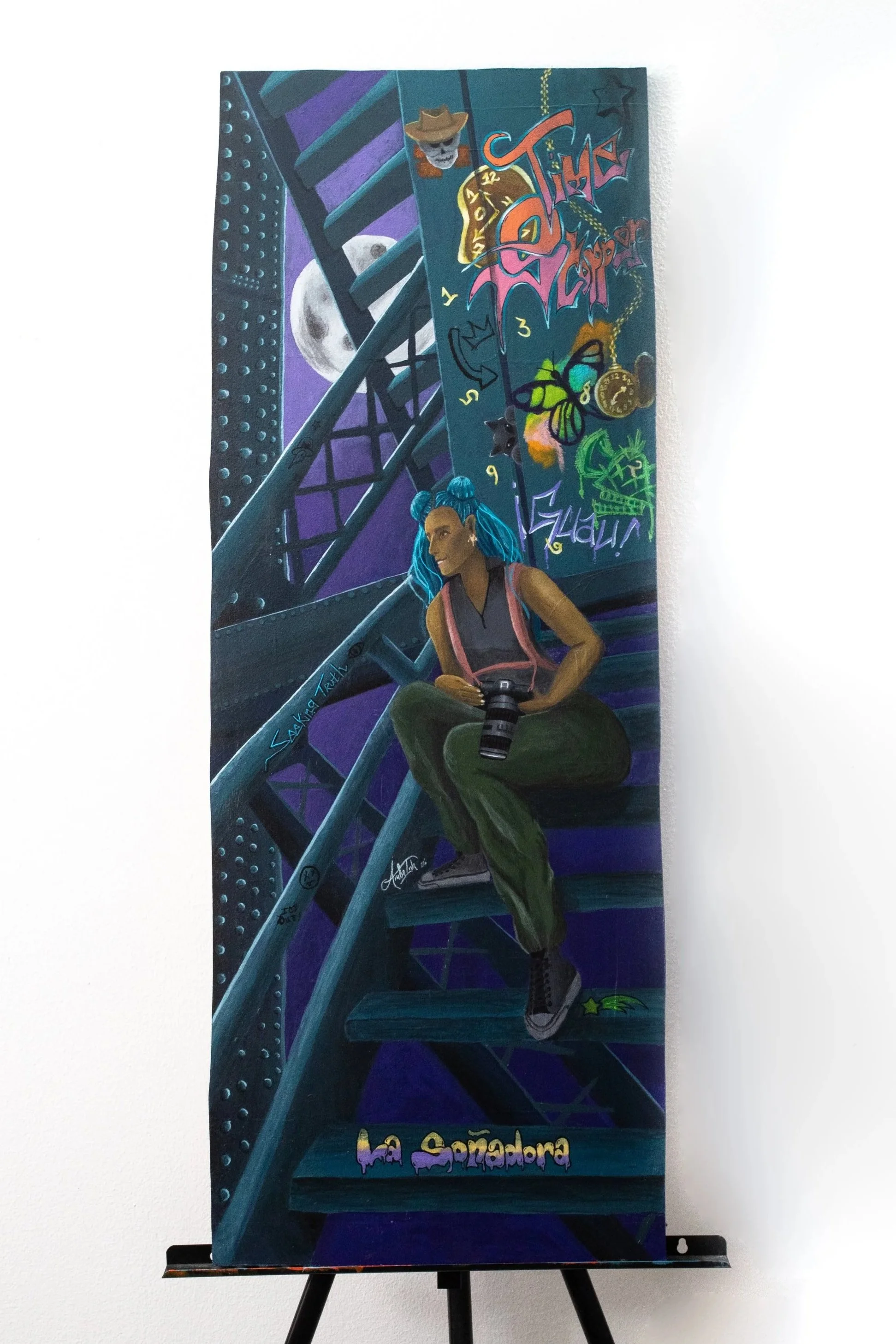 "The Climb" Acrylic on MDF recycled materials from the show "The Art of Killing It"