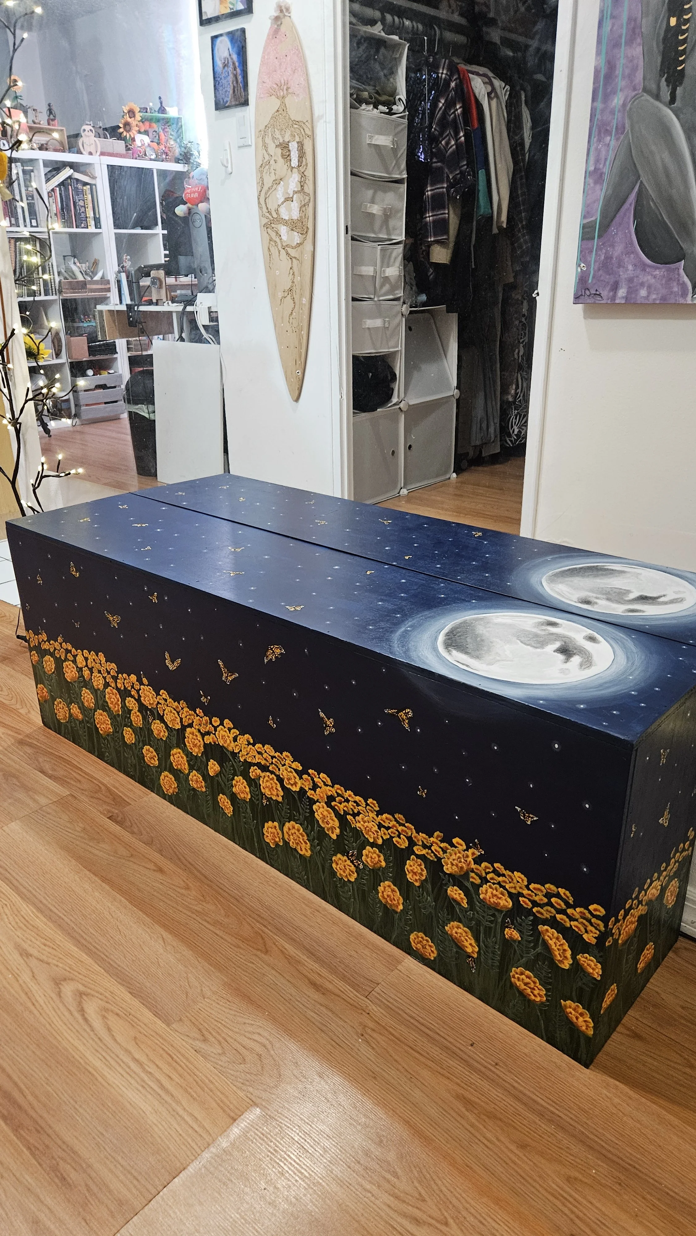 Acrylic on wooden bench with recycled materials from the show "The Art of Killin It"