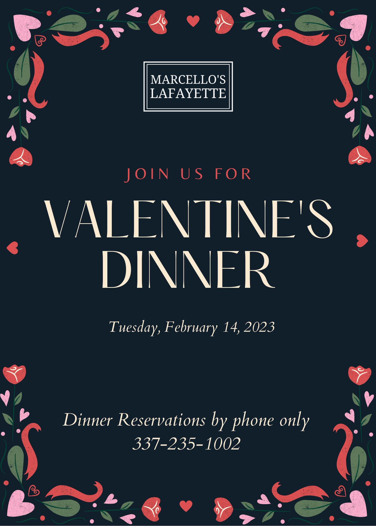 Make a Reservation — Marcello's Lafayette