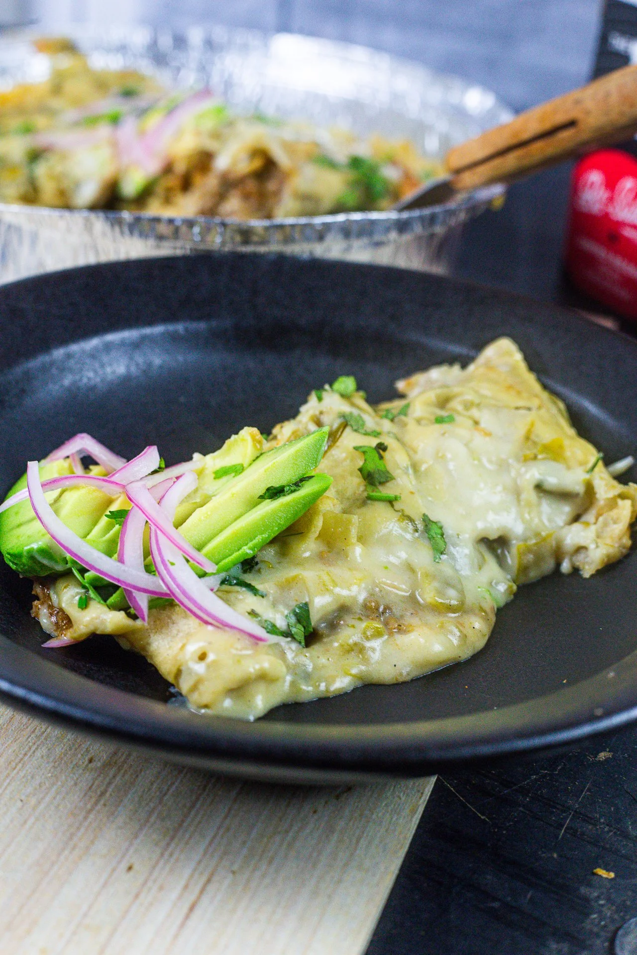 Green Chili BEef Enchiladas w/ Creamy Cilantro Sauce — THE BEHIVE