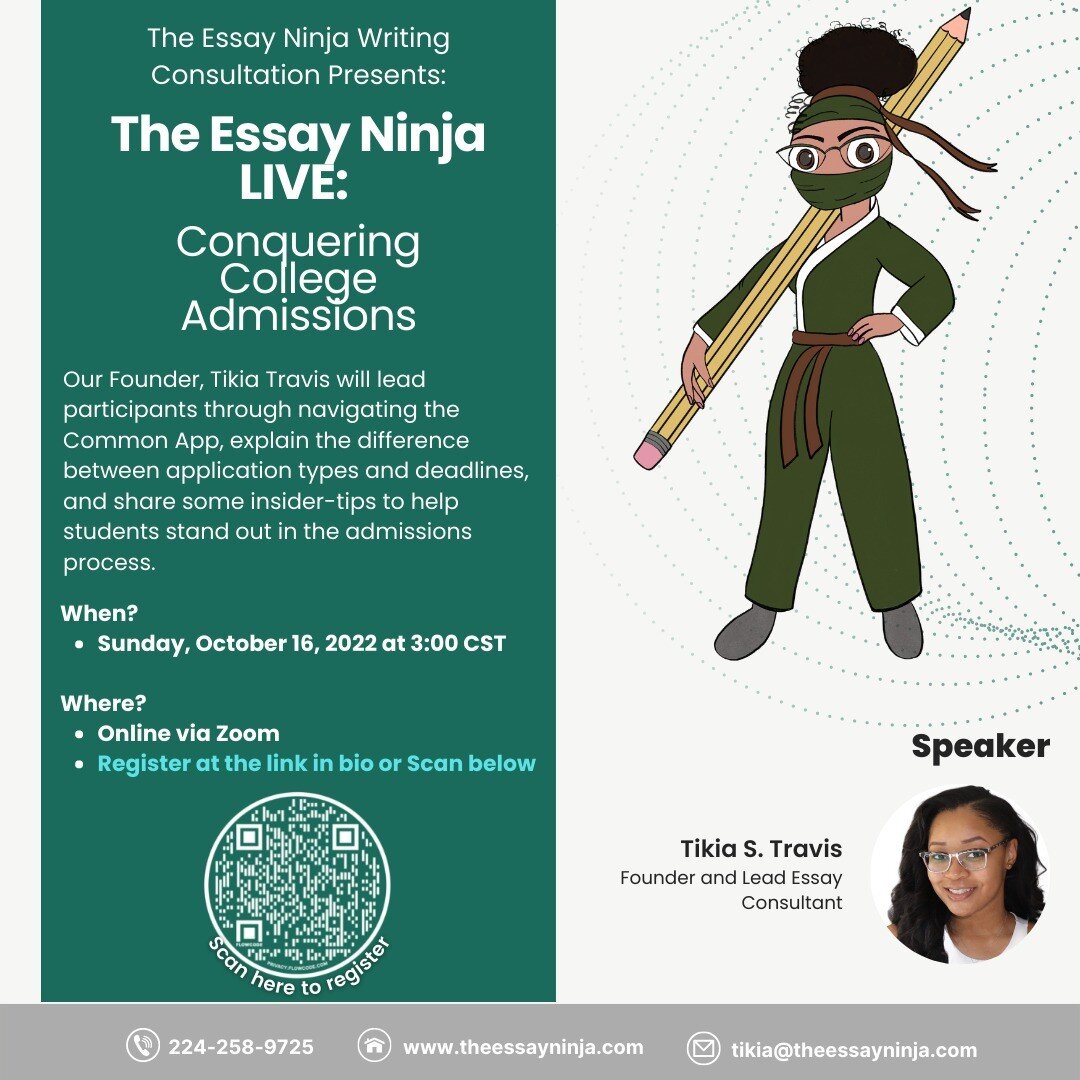 Join us on Sunday, October 16th at 3 p.m. for a One-Hour LIVE Webinar. We understand many students and parents are in the middle of application season and working to get essays and applications finalized before Early and Regular deadlines. We are off