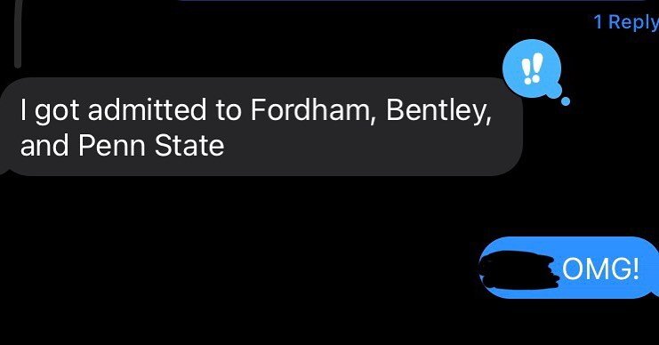 😱 Our level of excitement is through the roof when we get messages like these! 🎉

We can&rsquo;t wait for all of our clients to announce their chosen institutions for #nationaldecisionday 

#theessayninja #collegeessayconsulting #collegeessayhelp #