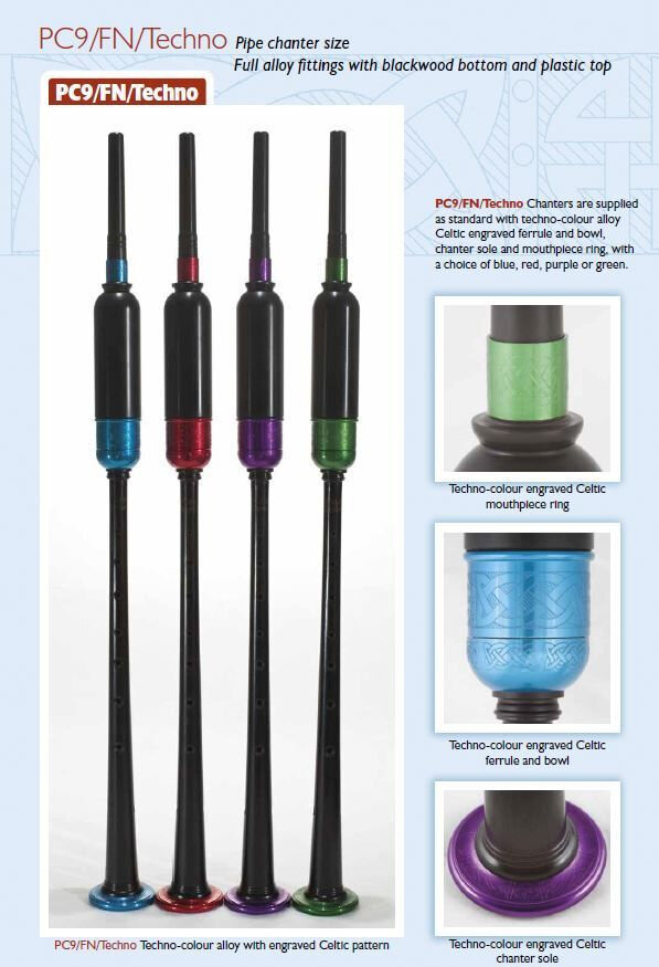 PC9/FN/Techno (Pipe chanter size, ABW bottom, plastic top, eng. coloured alloy ferrule, sole, bowl, m.p. ring)