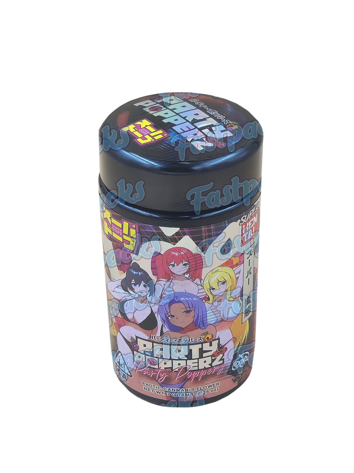Super Dope Party Poppers ~ Ultra-Premium UV Proof Empty Black Glass Jar With Strain Labels ~ 7G (2024