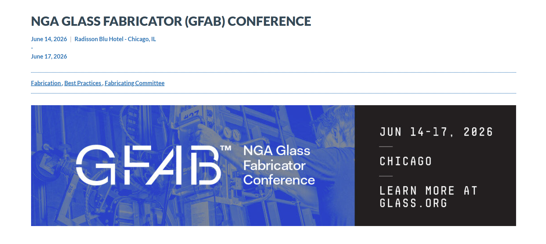 NGA Glass Fabricator (GFAB) Conference