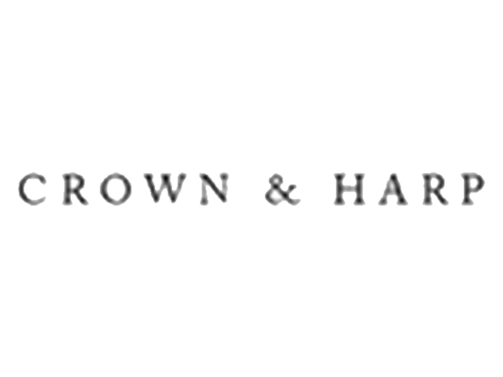Logo with the words "CROWN & HARP" underneath.