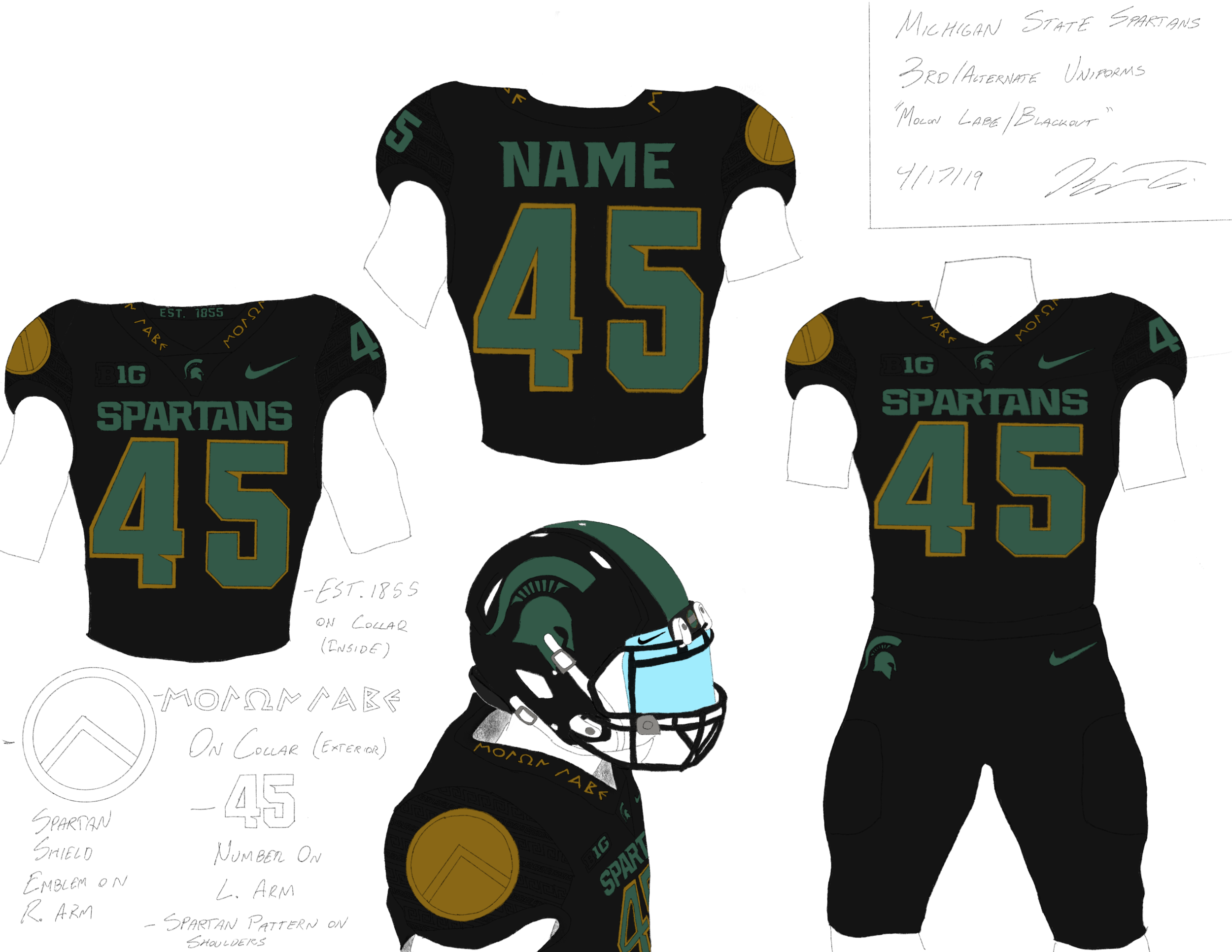 Michigan State University Third/Alt Uniform Concept "Molon Labe"