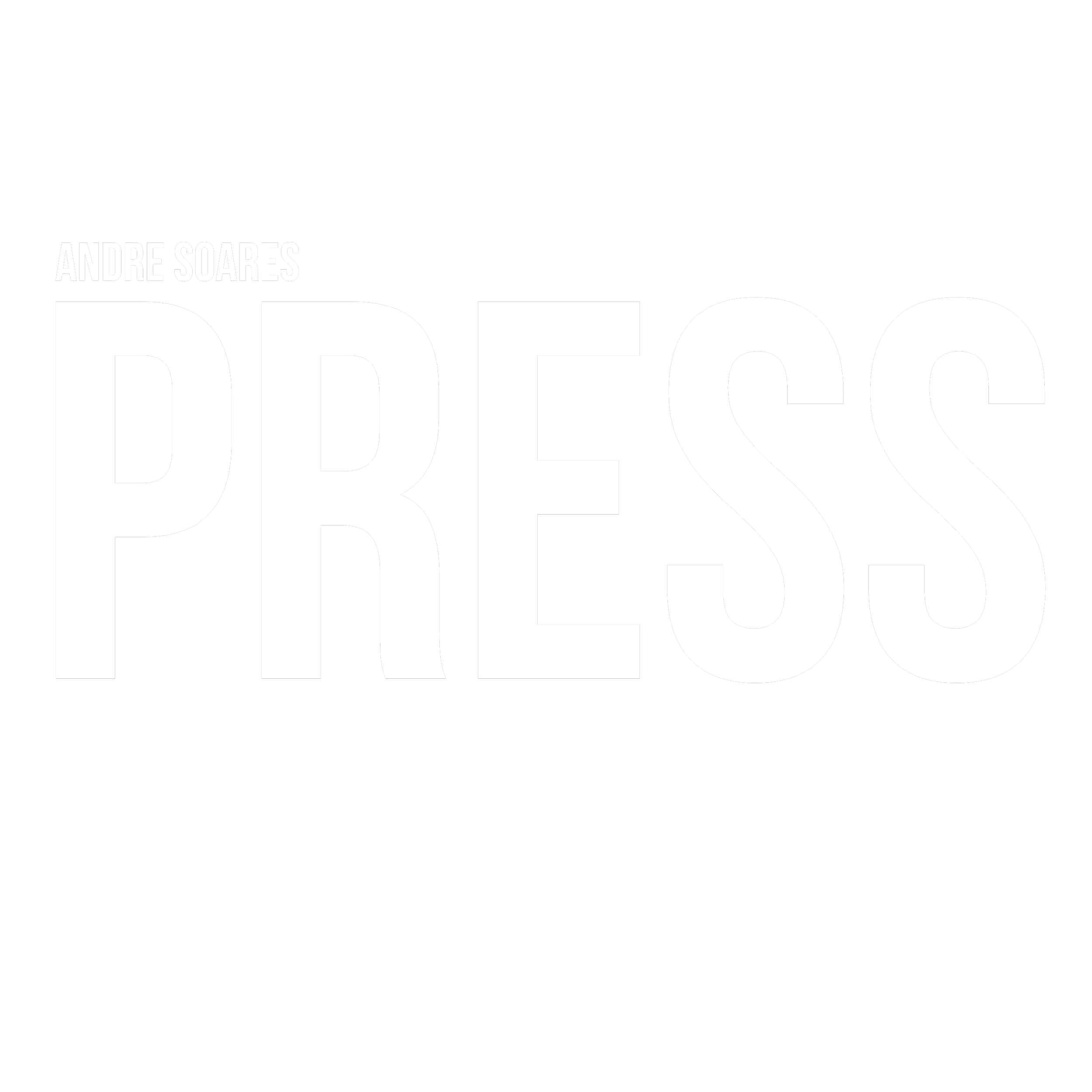 Andre Soares Press section title graphic — bold white text on black background