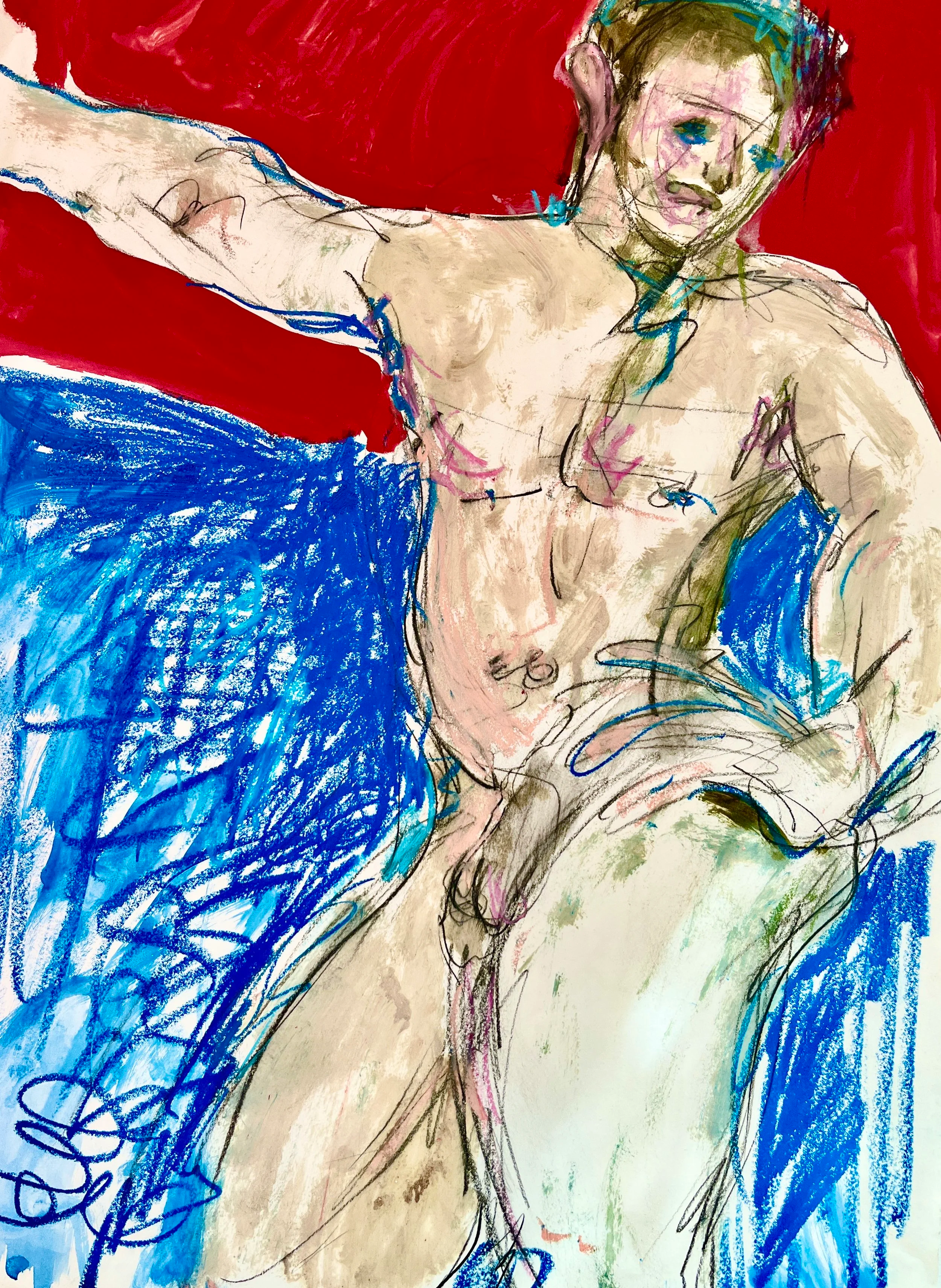 Male Nude with Red and Blue Background