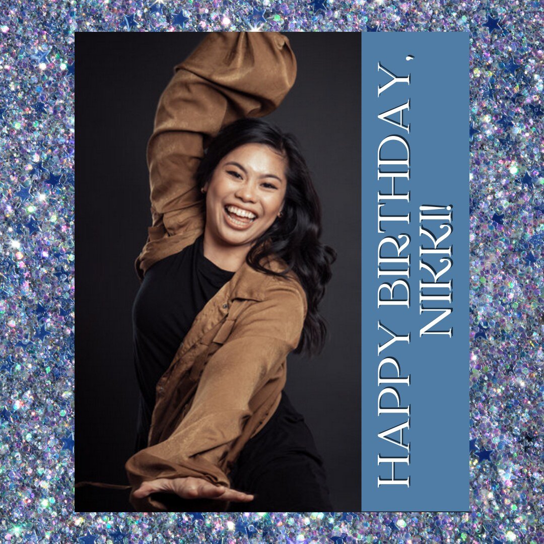 Help us wish a glitzy Happy Birthday to our company member, @nikstagram04! ♉🌱✨

[ID 1: Action shot of Nikki Me&ntilde;ez, a Filipinx femme with honey-brown skin and curled, medium length, black hair, against a close-up photo of blue glitter as brigh