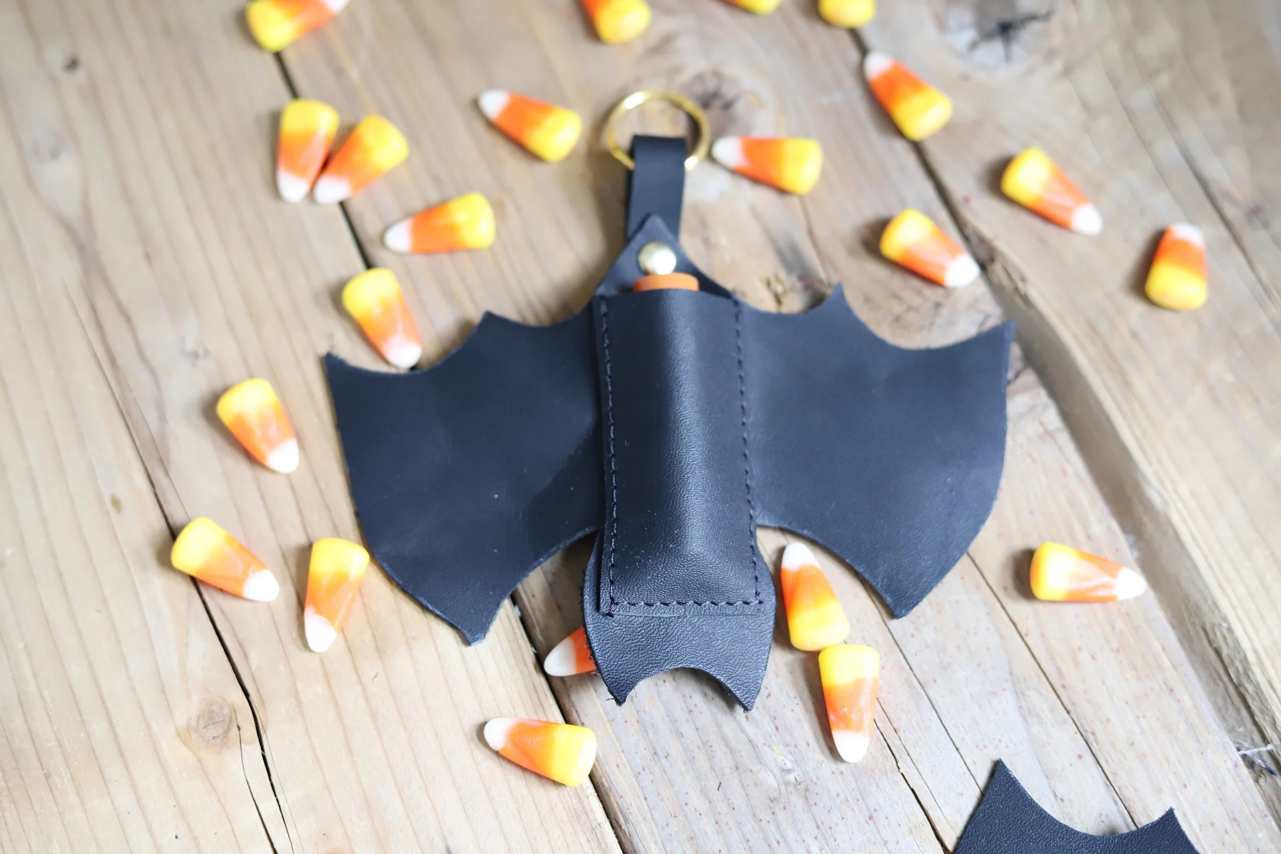 Leather Bat Lip Balm Keychain