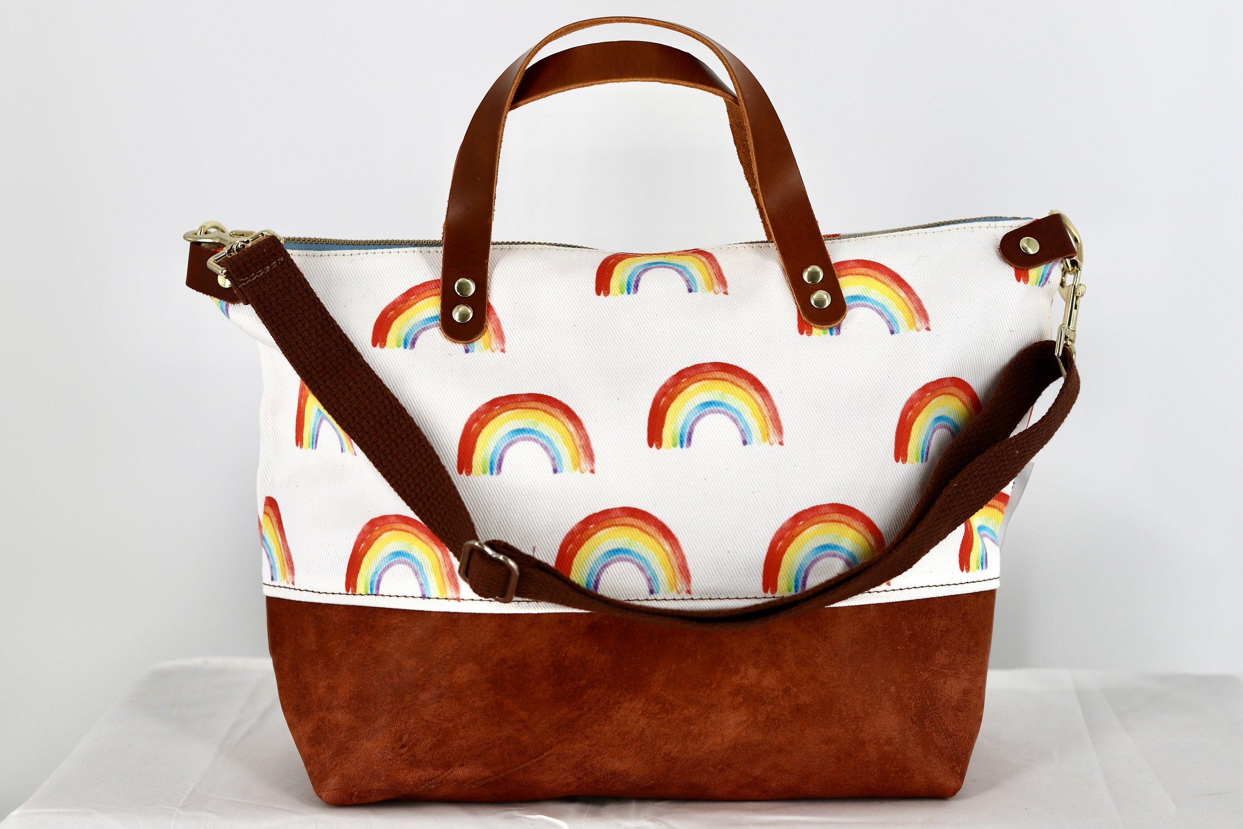 Crossbody Purse in Watercolor Rainbow Eco-Friendly Canvas 082
